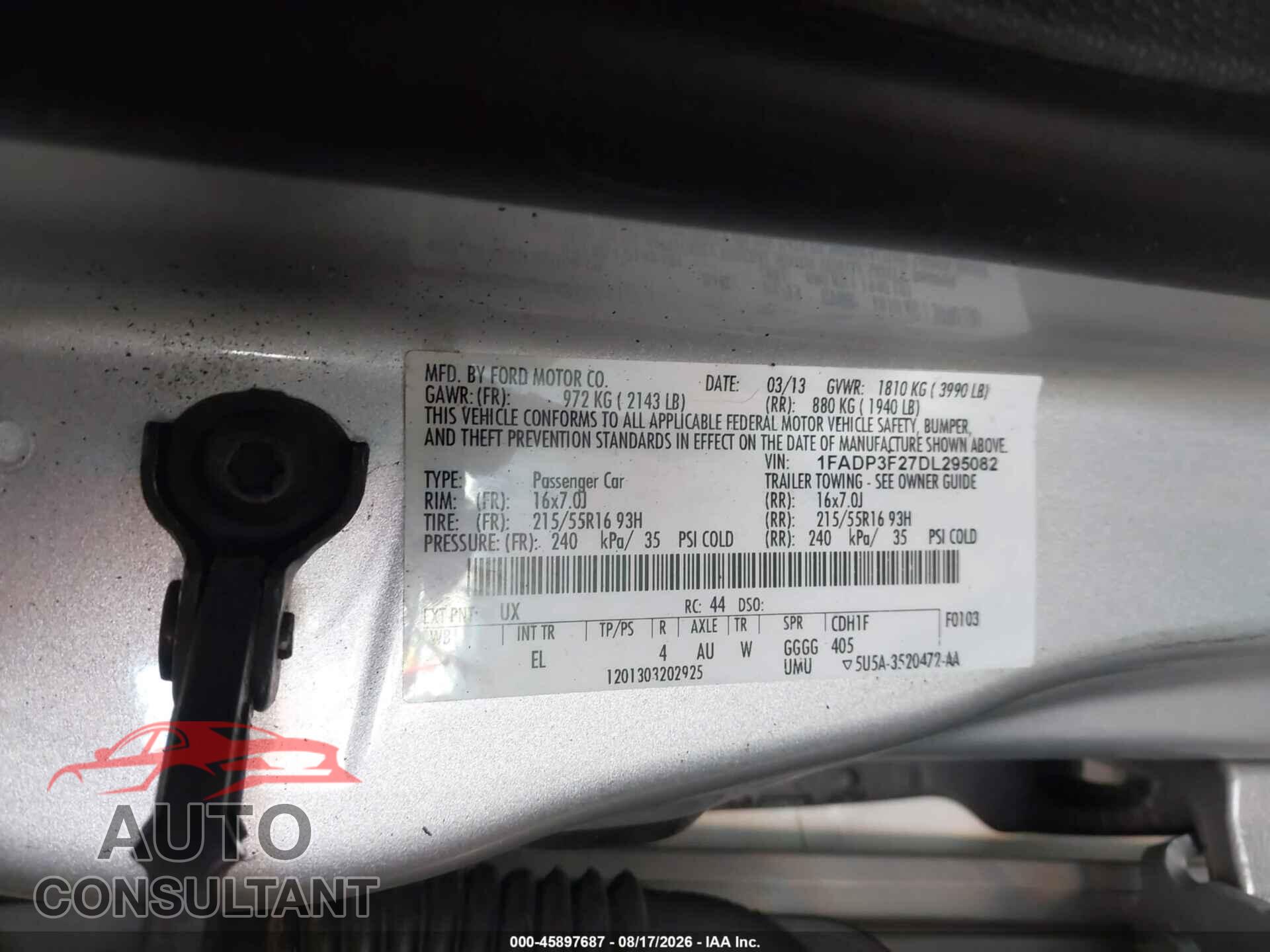 FORD FOCUS 2013 - 1FADP3F27DL295082