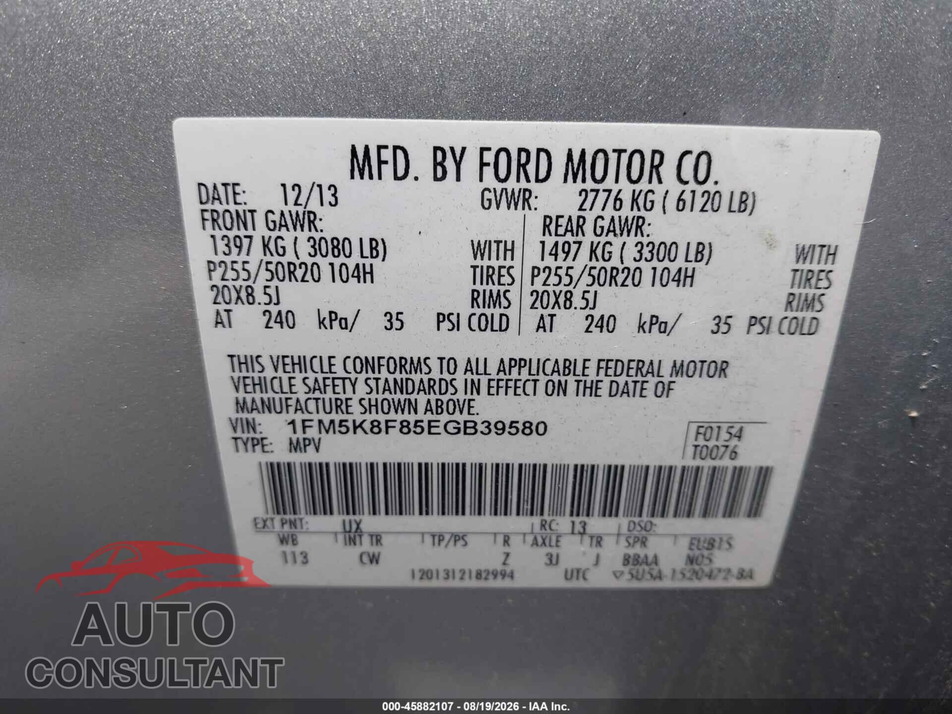 FORD EXPLORER 2014 - 1FM5K8F85EGB39580