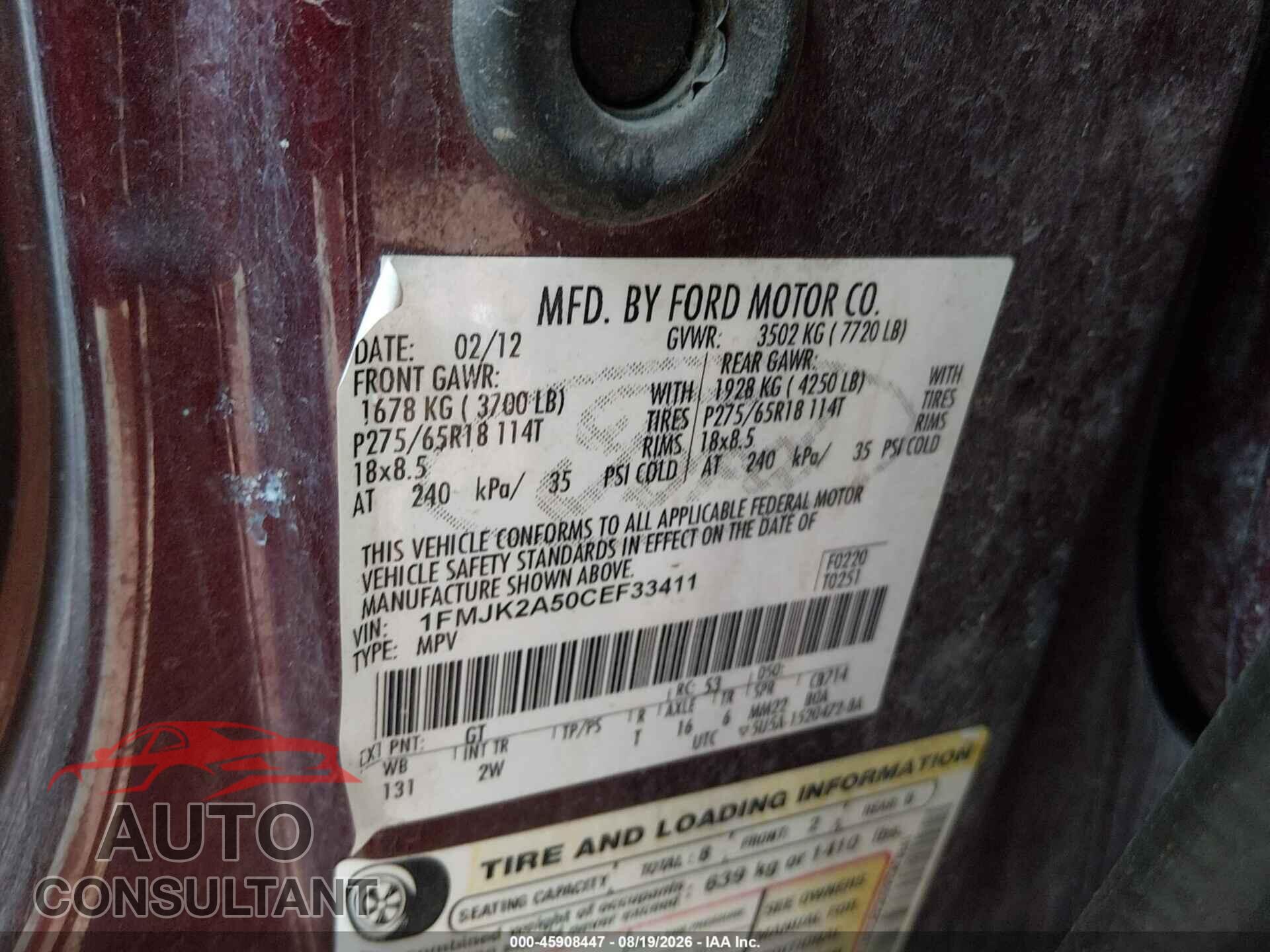 FORD EXPEDITION EL 2012 - 1FMJK2A50CEF33411