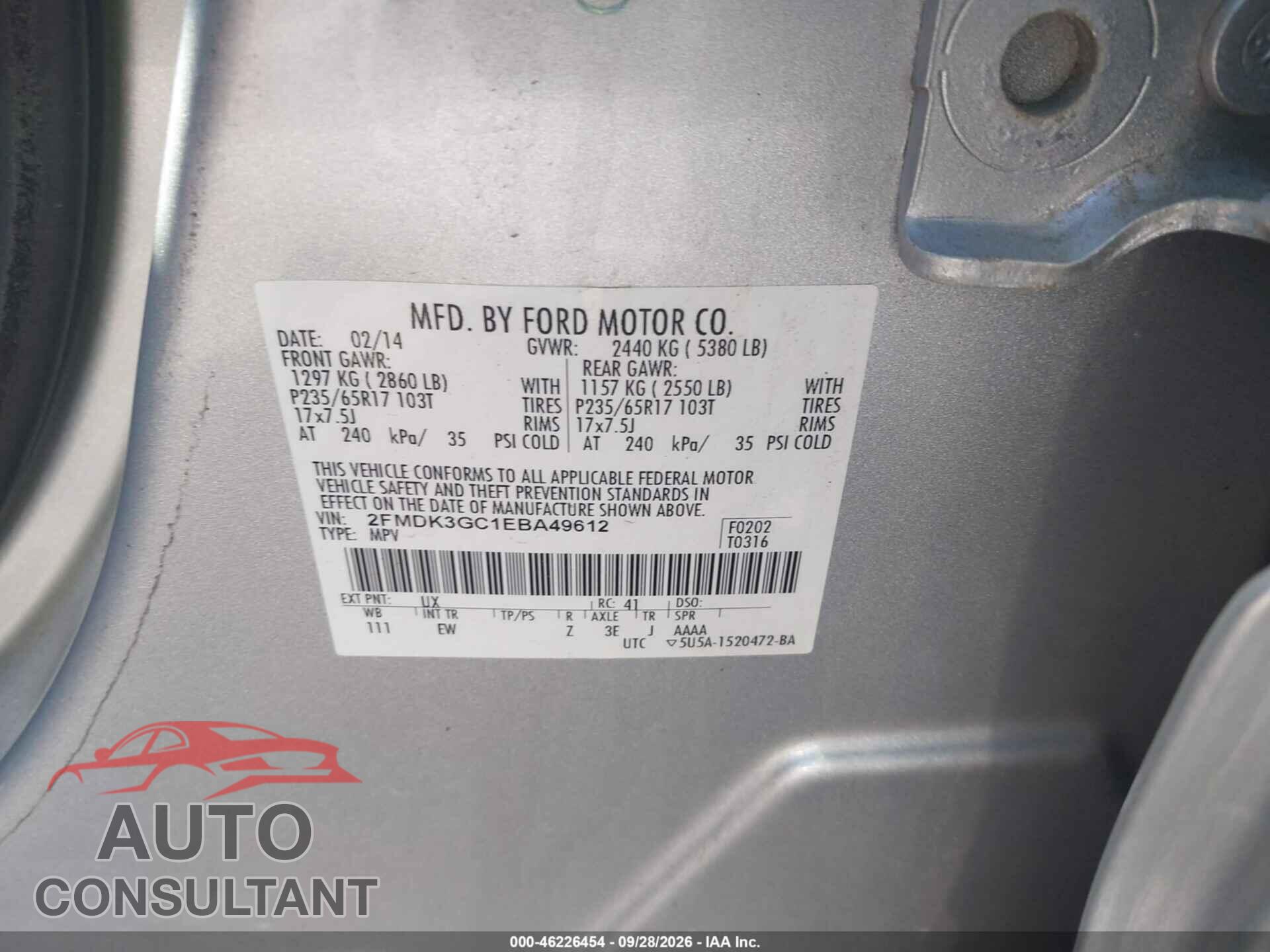 FORD EDGE 2014 - 2FMDK3GC1EBA49612