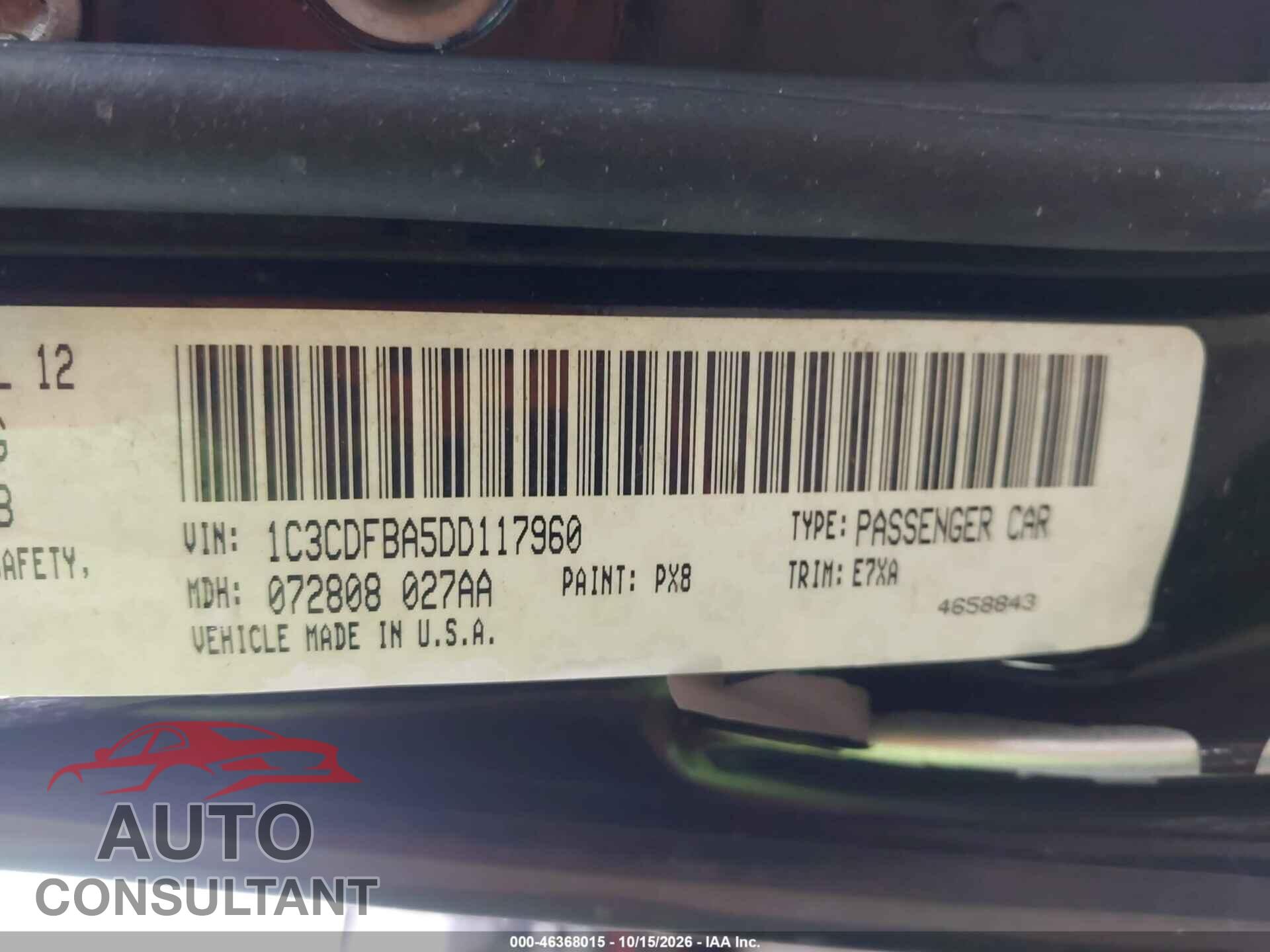 DODGE DART 2013 - 1C3CDFBA5DD117960