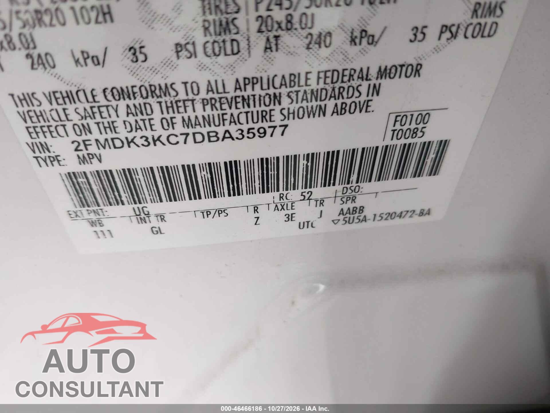 FORD EDGE 2013 - 2FMDK3KC7DBA35977