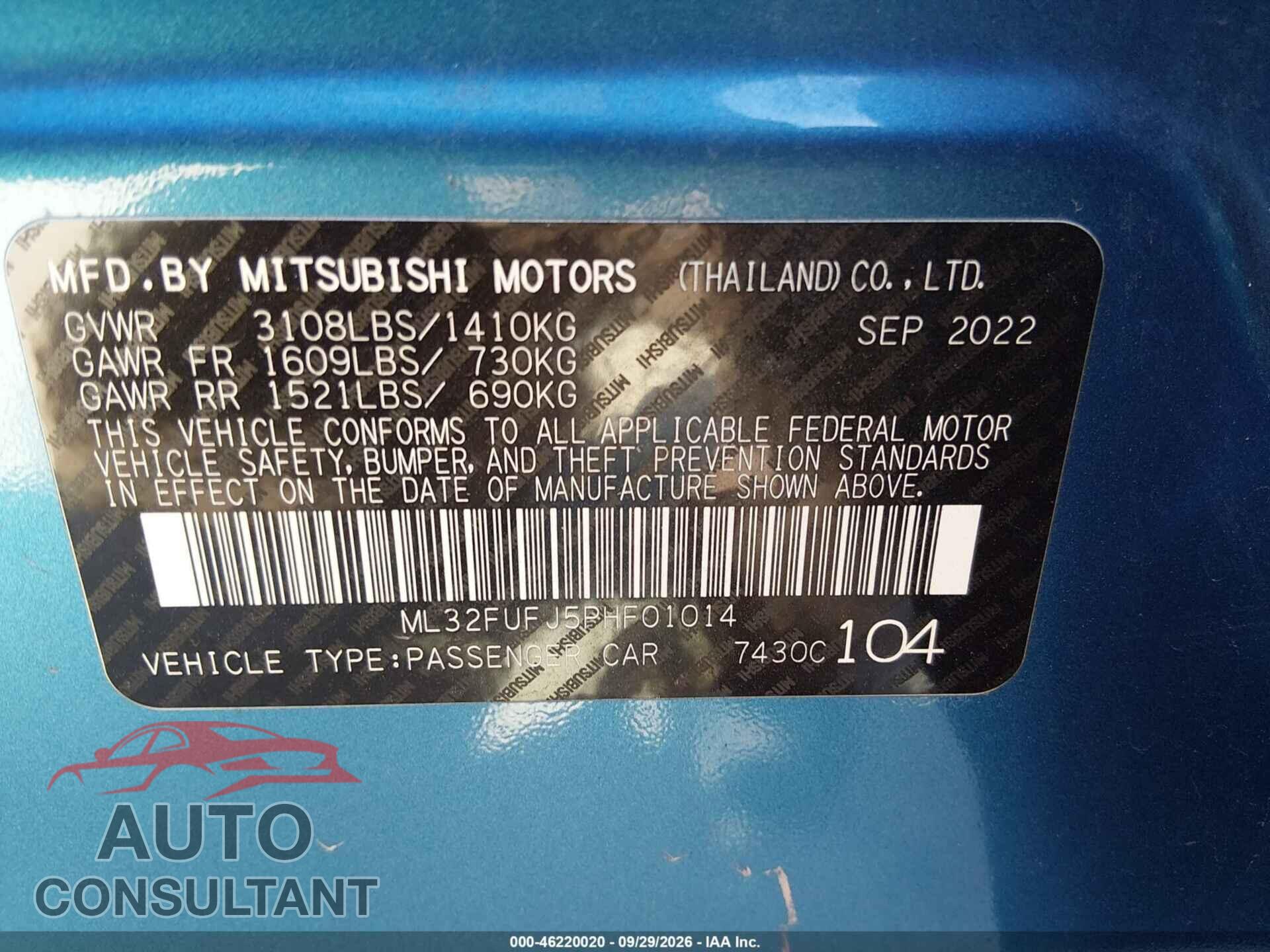 MITSUBISHI MIRAGE G4 2023 - ML32FUFJ5PHF01014