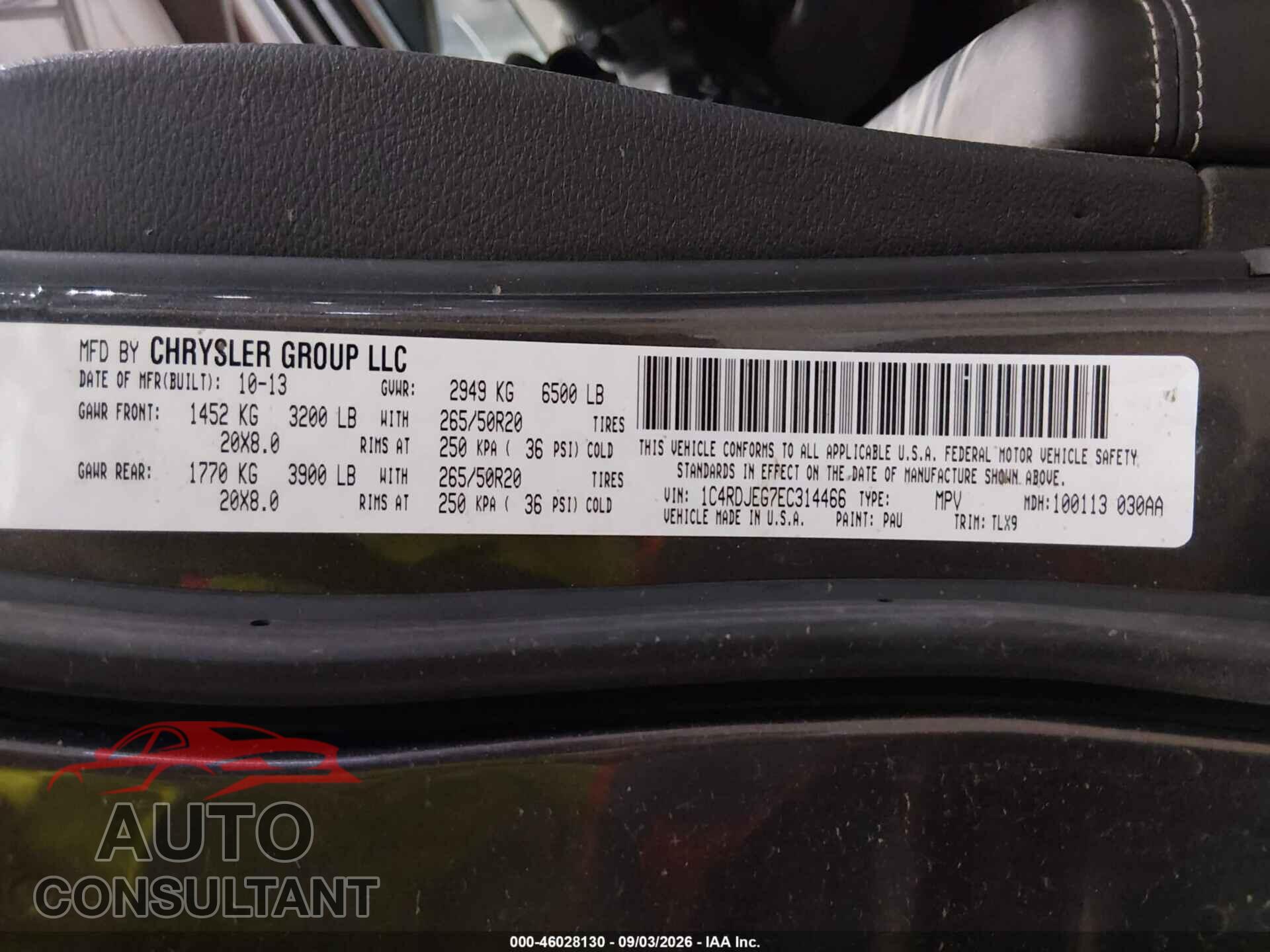 DODGE DURANGO 2014 - 1C4RDJEG7EC314466