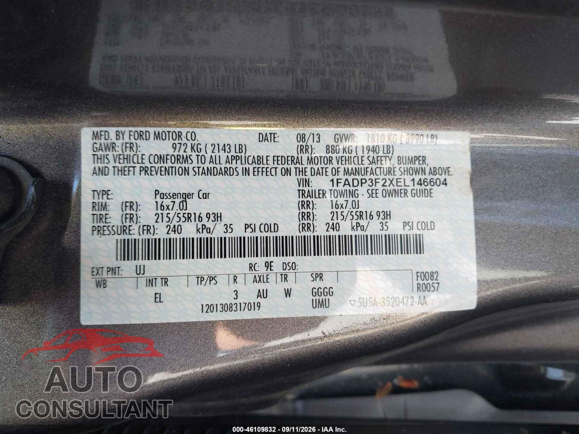 FORD FOCUS 2014 - 1FADP3F2XEL146604