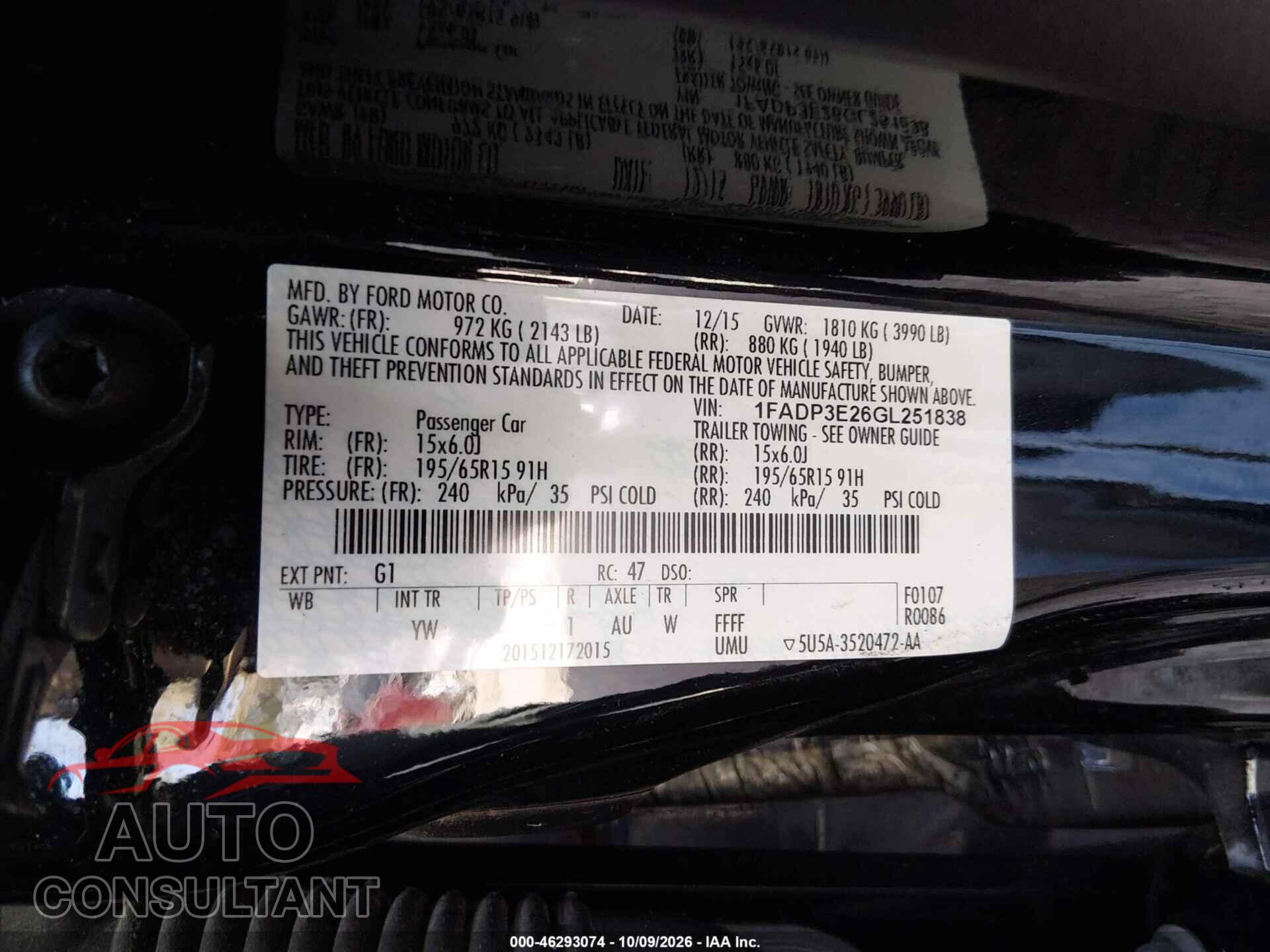 FORD FOCUS 2016 - 1FADP3E26GL251838