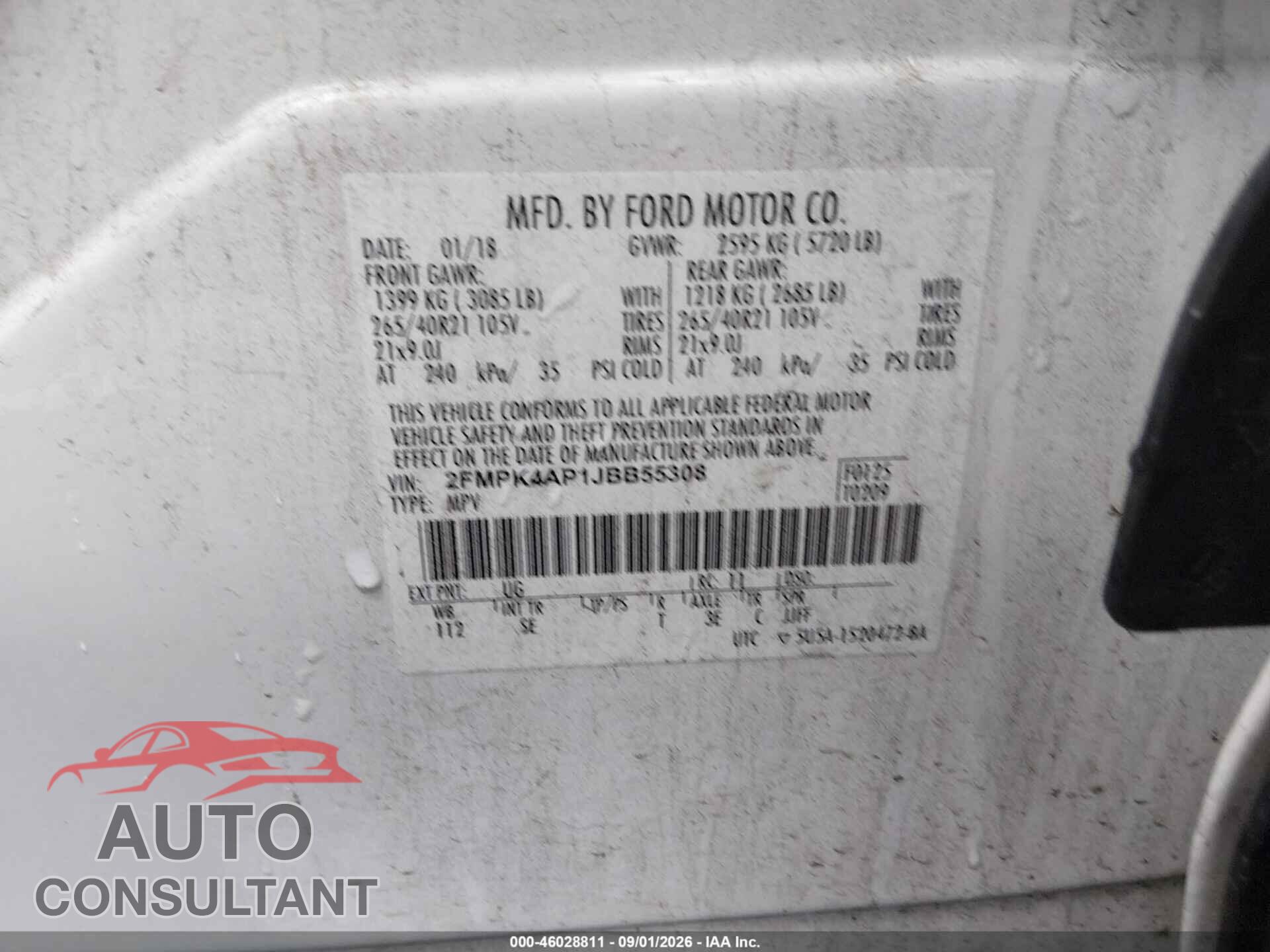 FORD EDGE 2018 - 2FMPK4AP1JBB55308