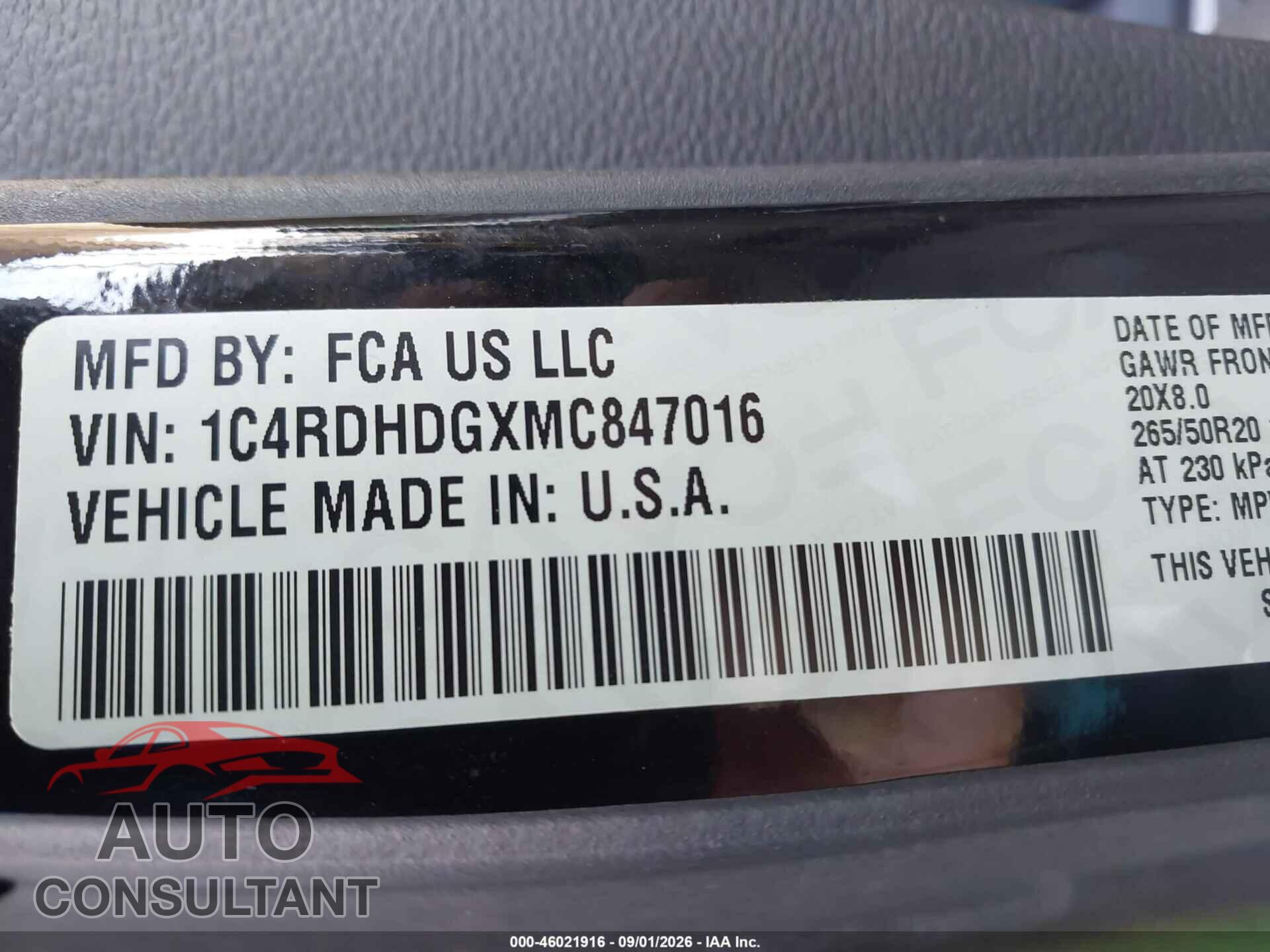 DODGE DURANGO 2021 - 1C4RDHDGXMC847016