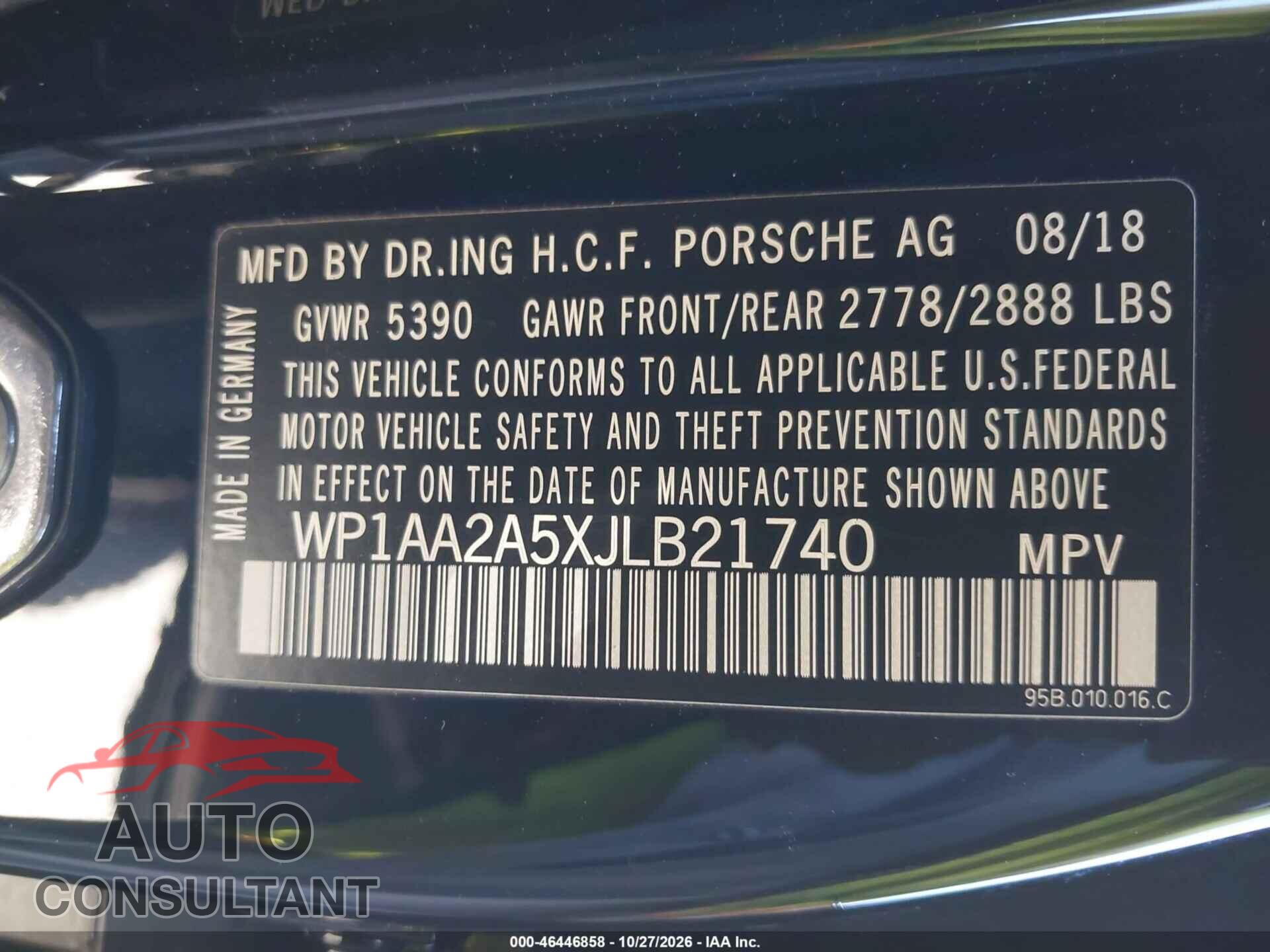 PORSCHE MACAN 2018 - WP1AA2A5XJLB21740