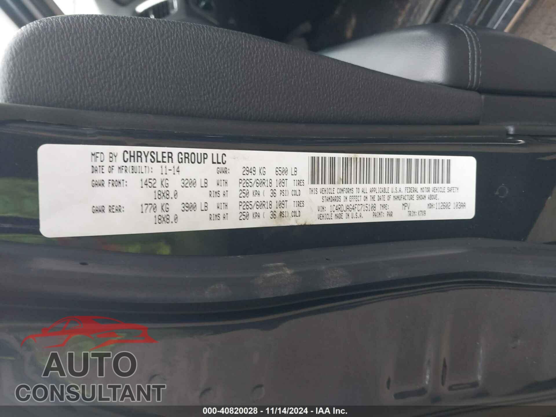 DODGE DURANGO 2015 - 1C4RDJAG4FC715108