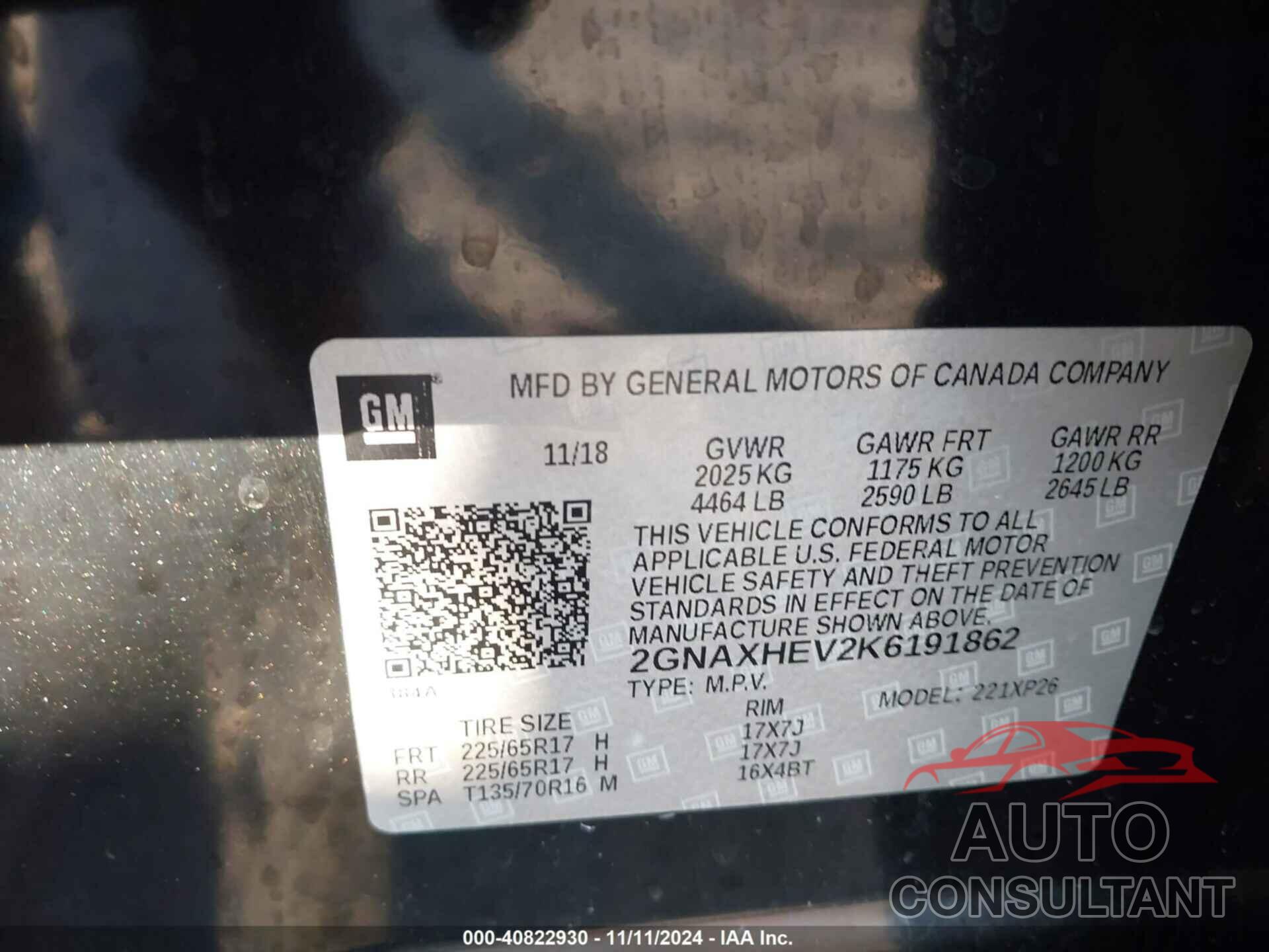 CHEVROLET EQUINOX 2019 - 2GNAXHEV2K6191862