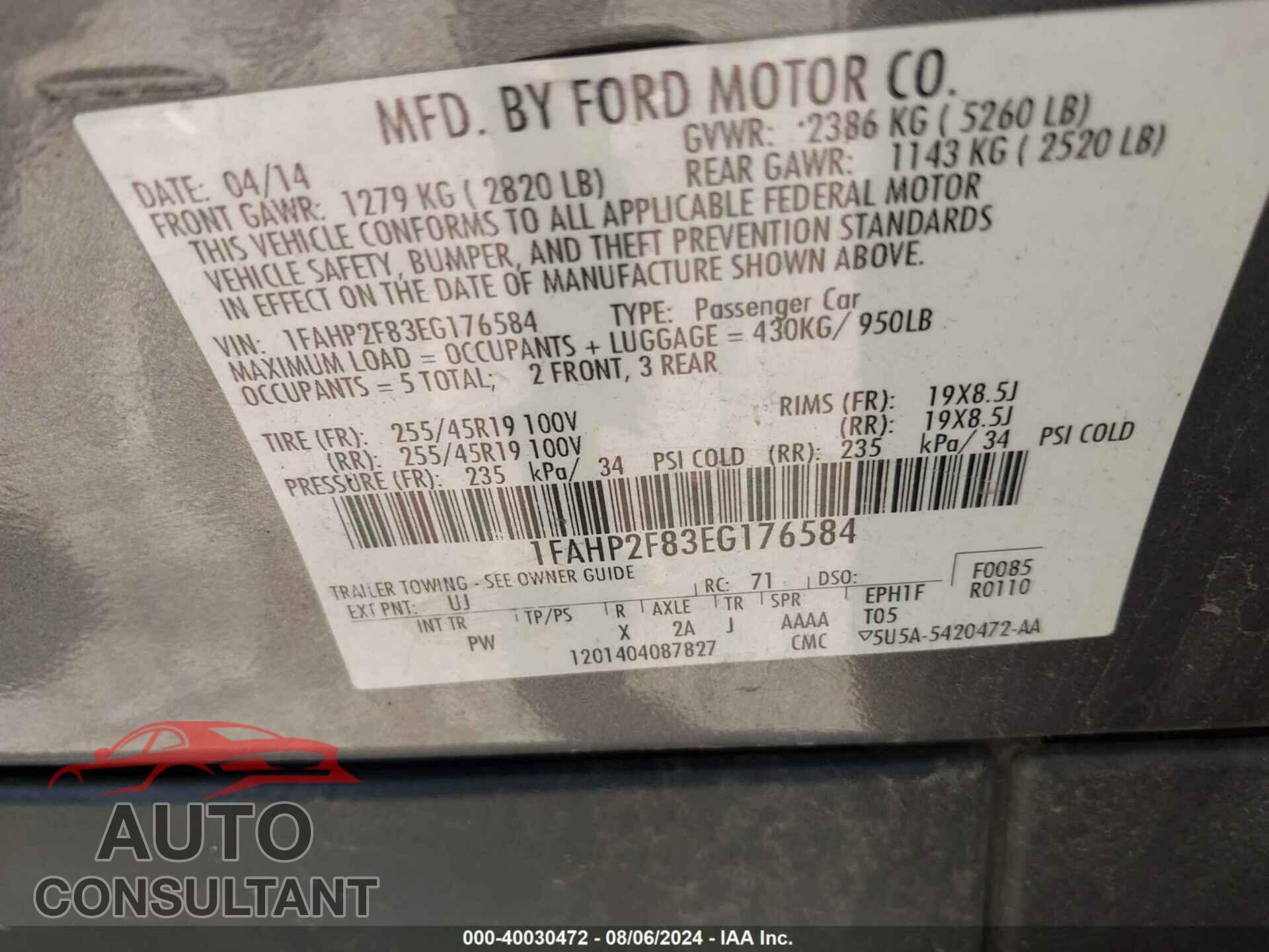 FORD TAURUS 2014 - 1FAHP2F83EG176584