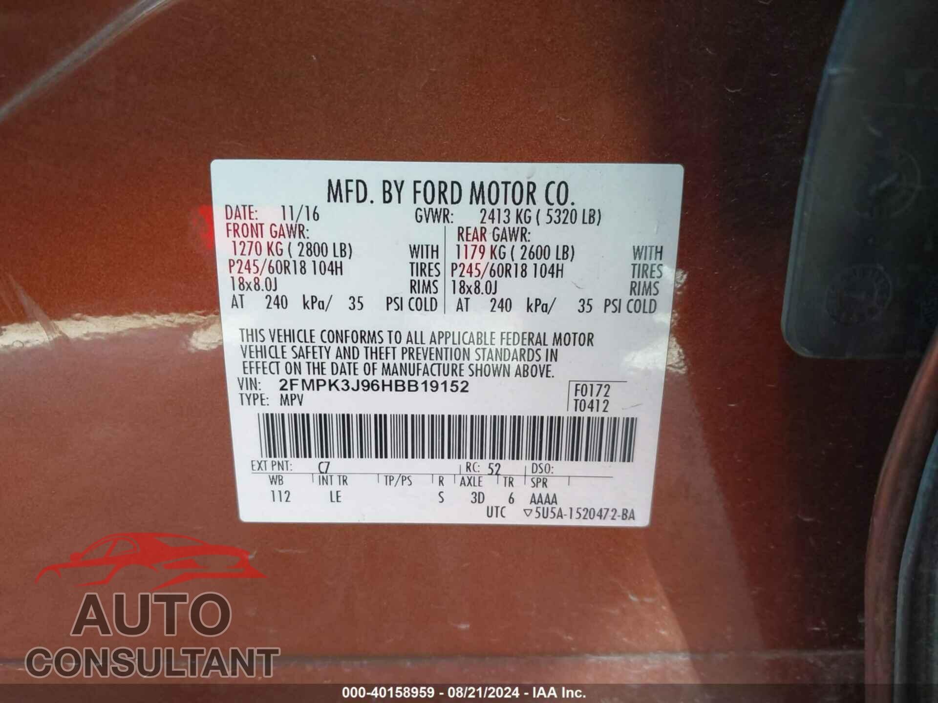 FORD EDGE 2017 - 2FMPK3J96HBB19152