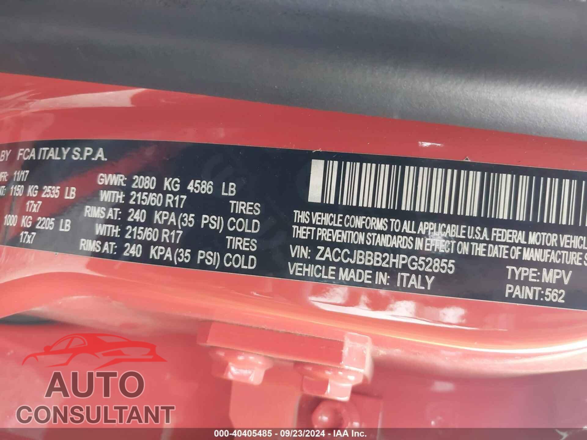 JEEP RENEGADE 2017 - ZACCJBBB2HPG52855