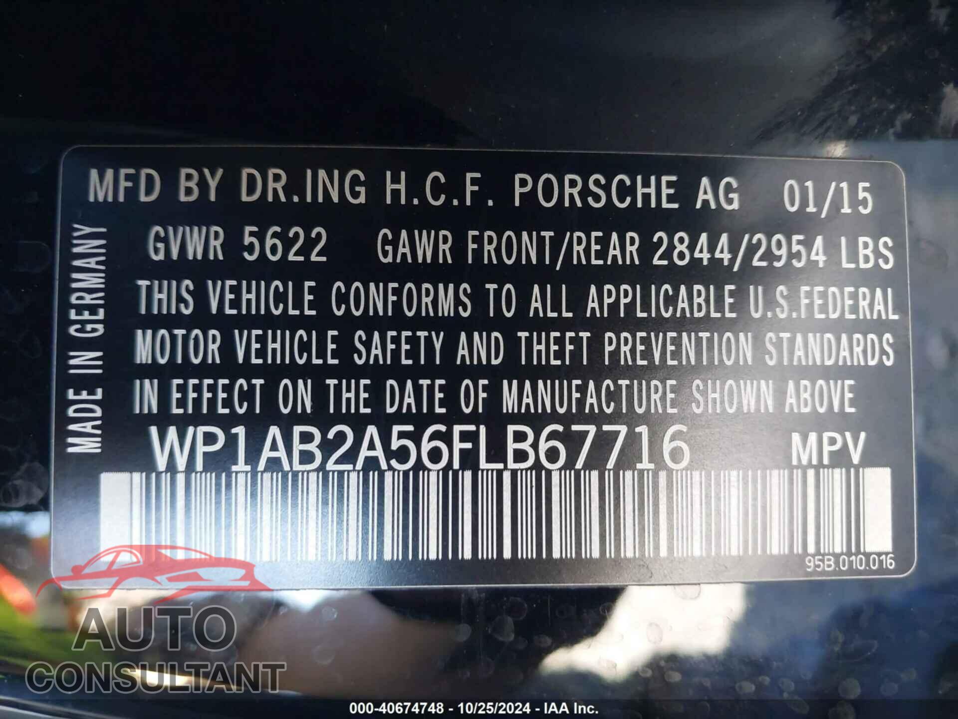 PORSCHE MACAN 2015 - WP1AB2A56FLB67716