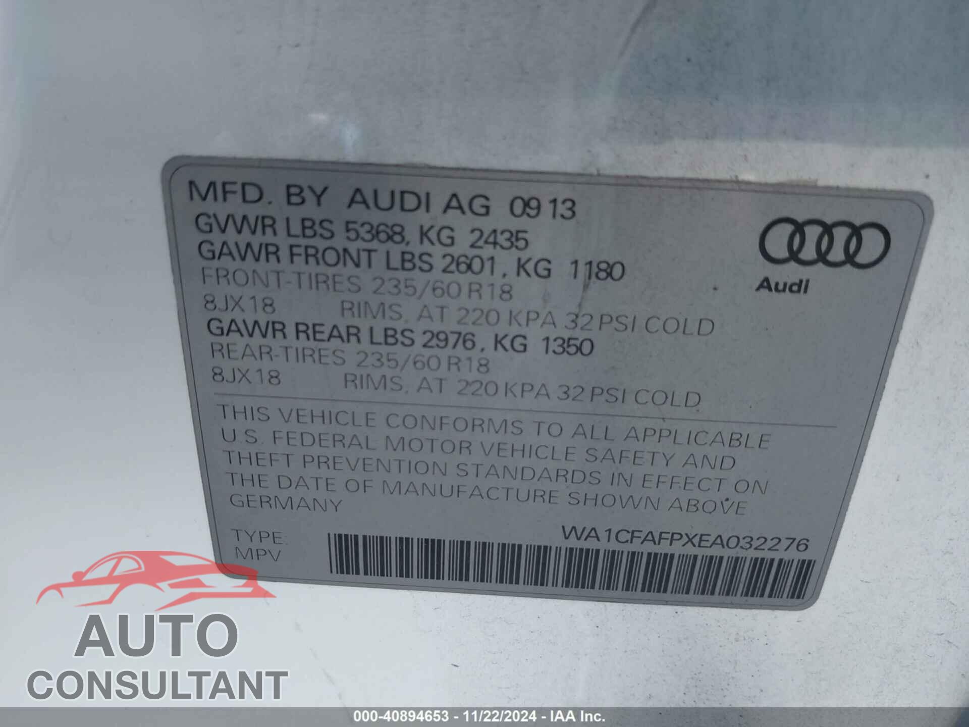 AUDI Q5 2014 - WA1CFAFPXEA032276