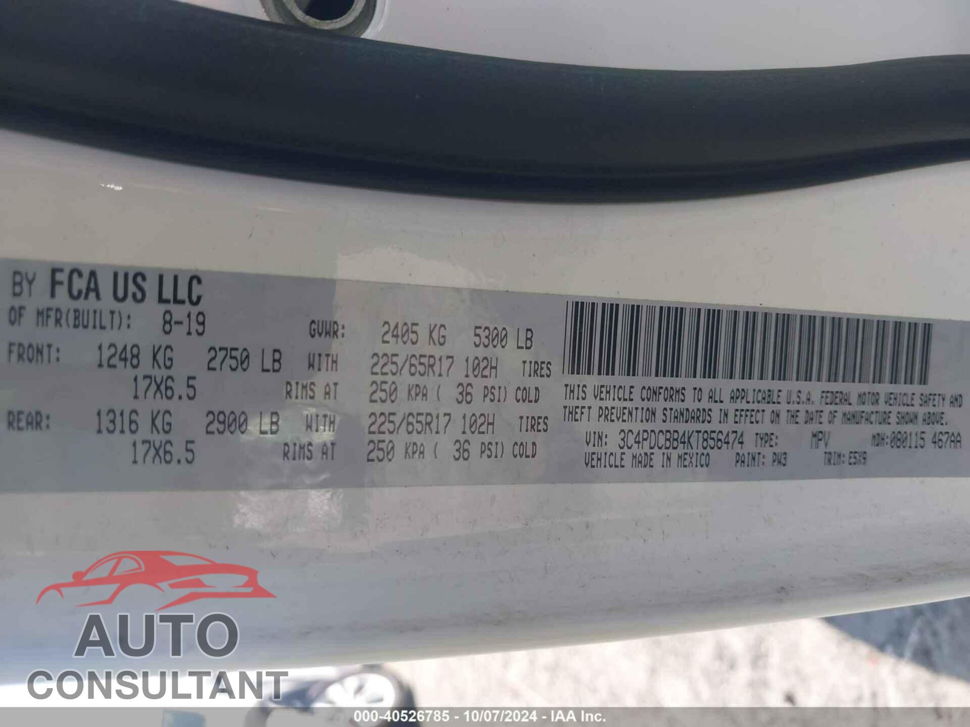DODGE JOURNEY 2019 - 3C4PDCBB4KT856474