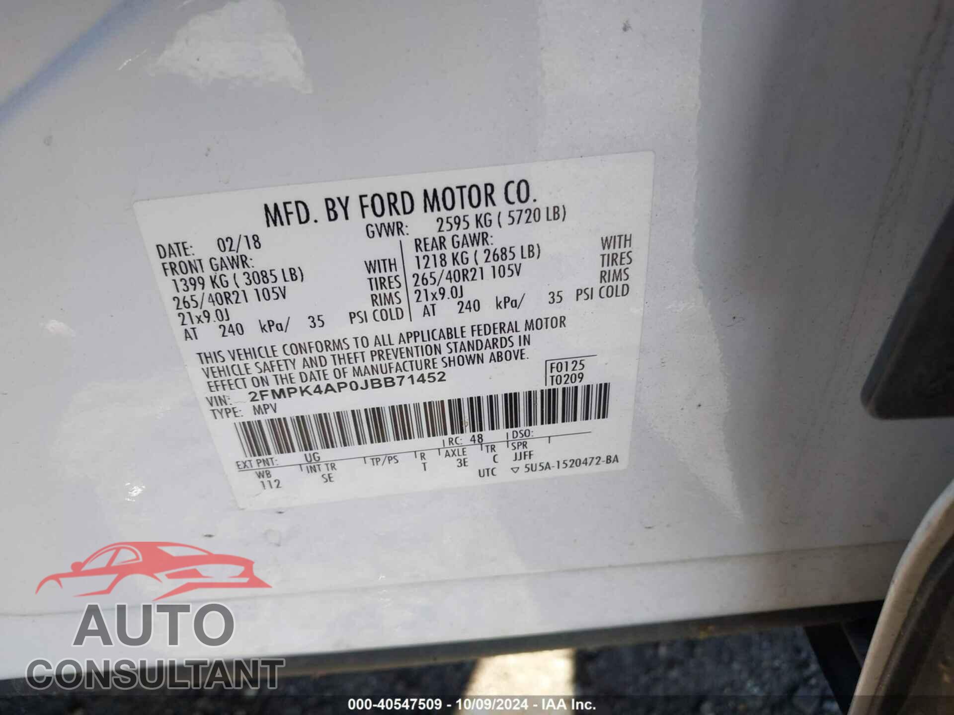 FORD EDGE 2018 - 2FMPK4AP0JBB71452