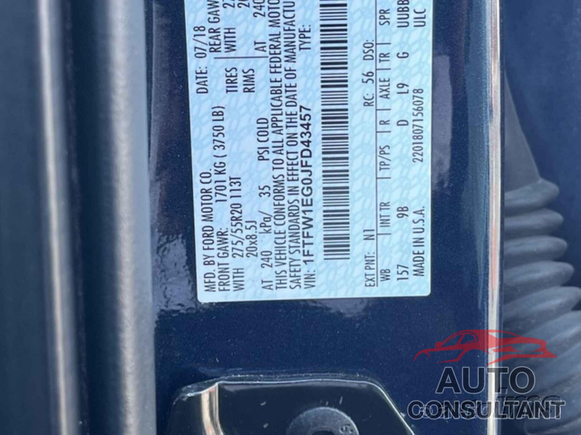 FORD F150 2018 - 1FTFW1EG0JFD43457