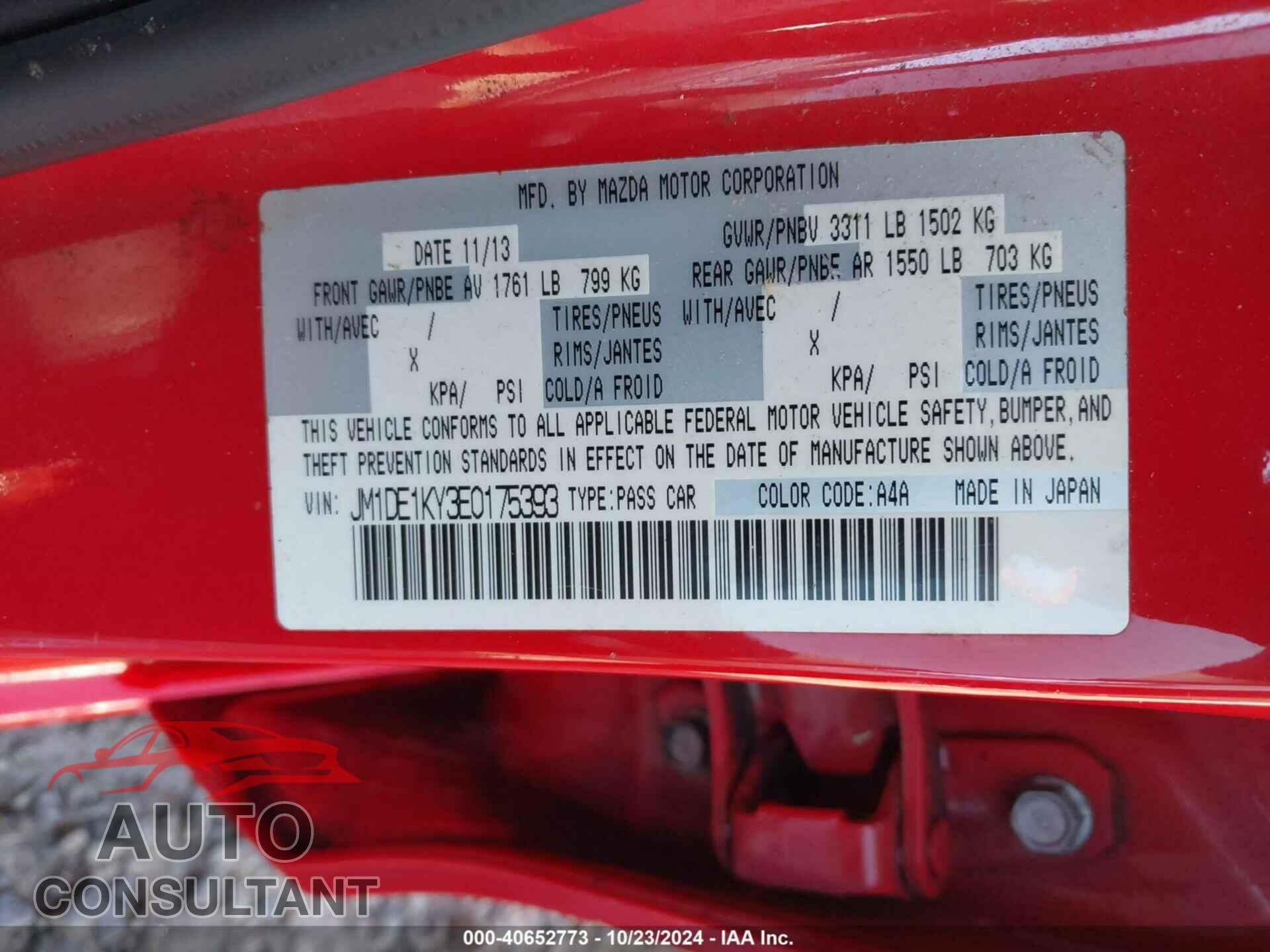 MAZDA MAZDA2 2014 - JM1DE1KY3E0175393