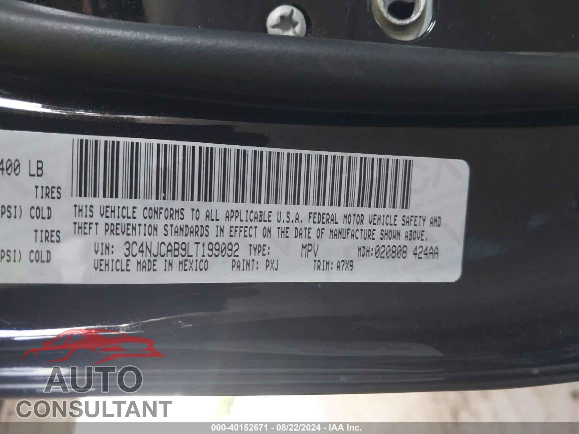 JEEP COMPASS 2020 - 3C4NJCAB9LT199092