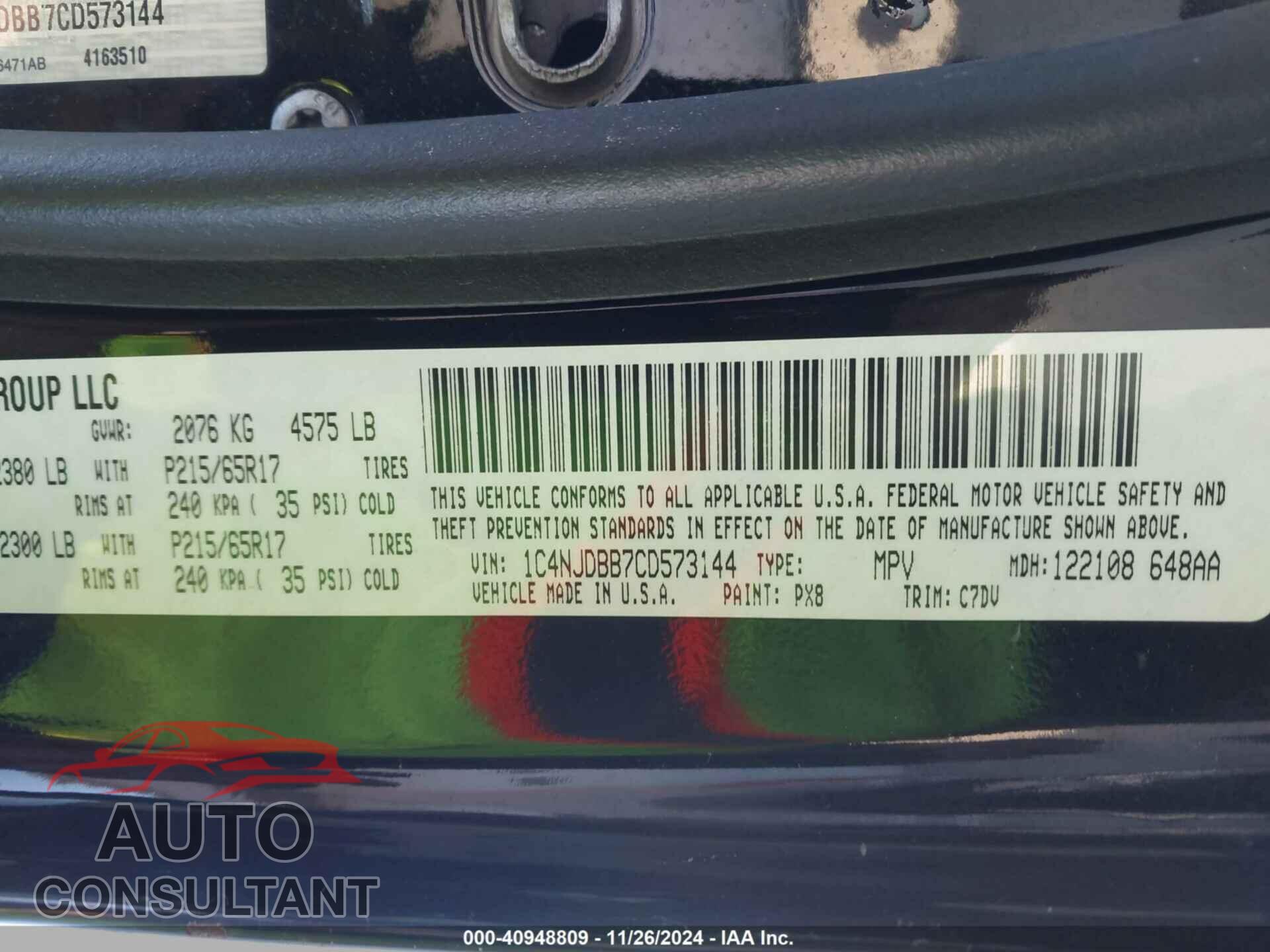 JEEP COMPASS 2012 - 1C4NJDBB7CD573144