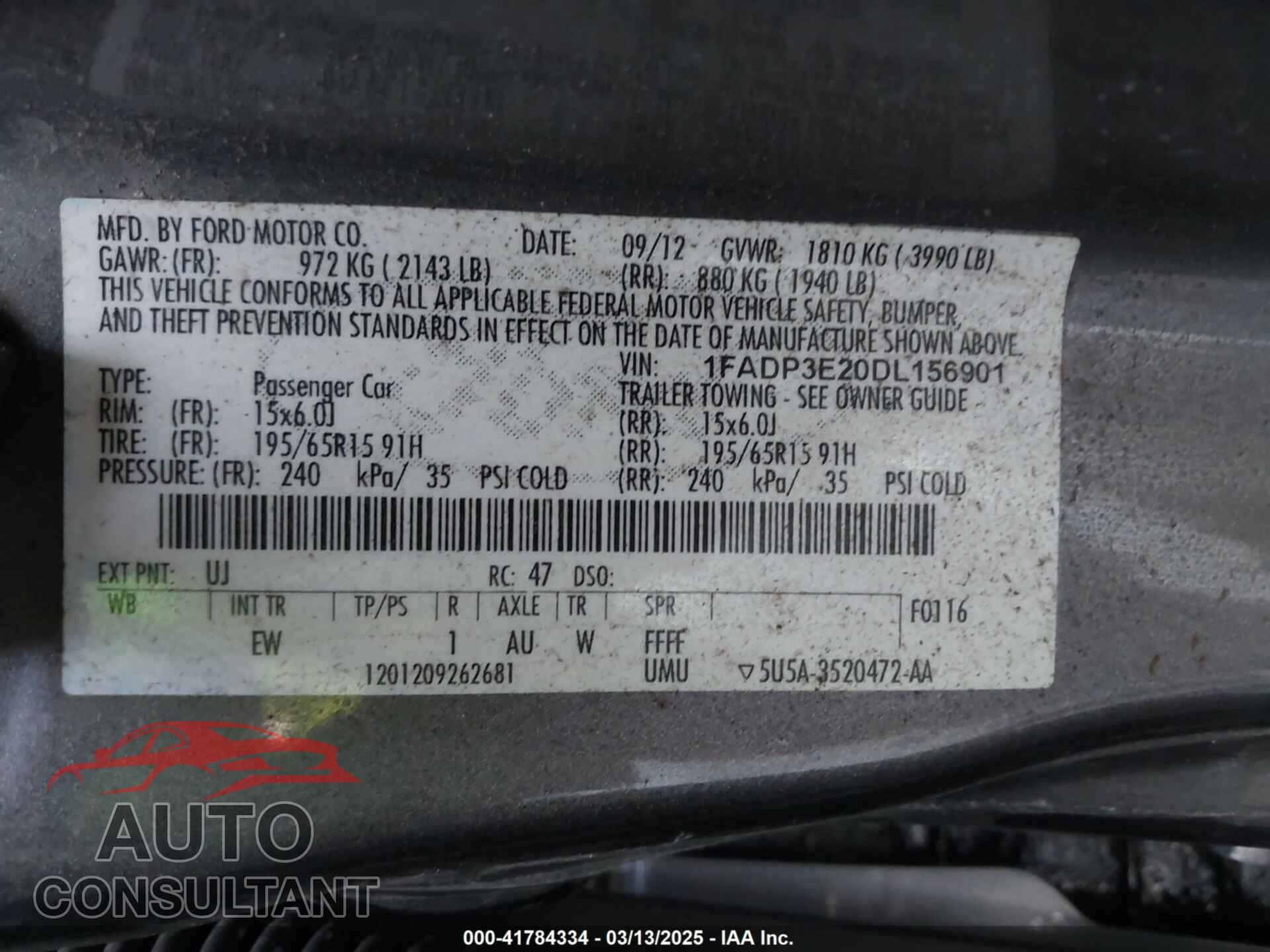 FORD FOCUS 2013 - 1FADP3E20DL156901