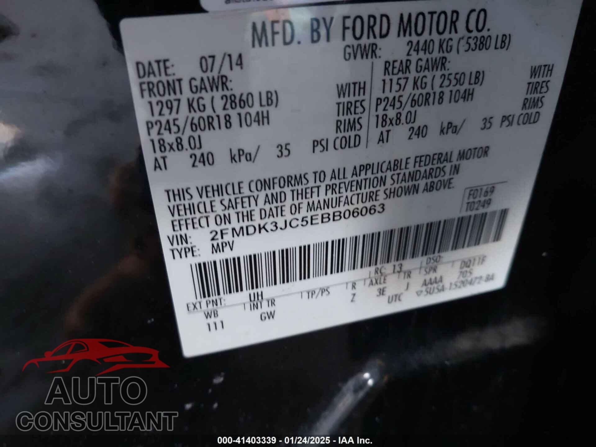 FORD EDGE 2014 - 2FMDK3JC5EBB06063