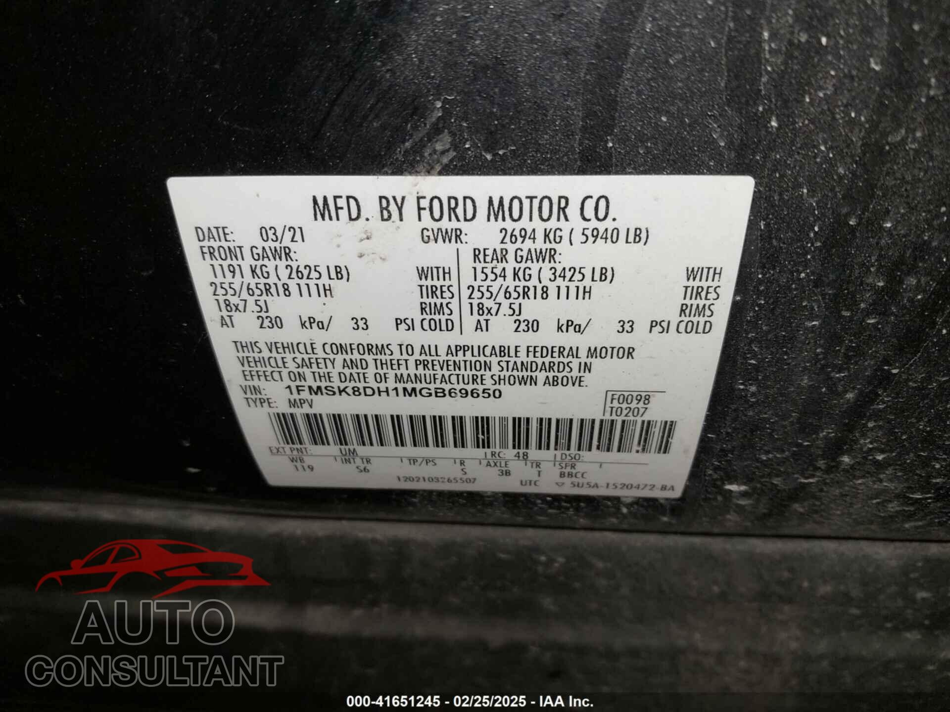 FORD EXPLORER 2021 - 1FMSK8DH1MGB69650