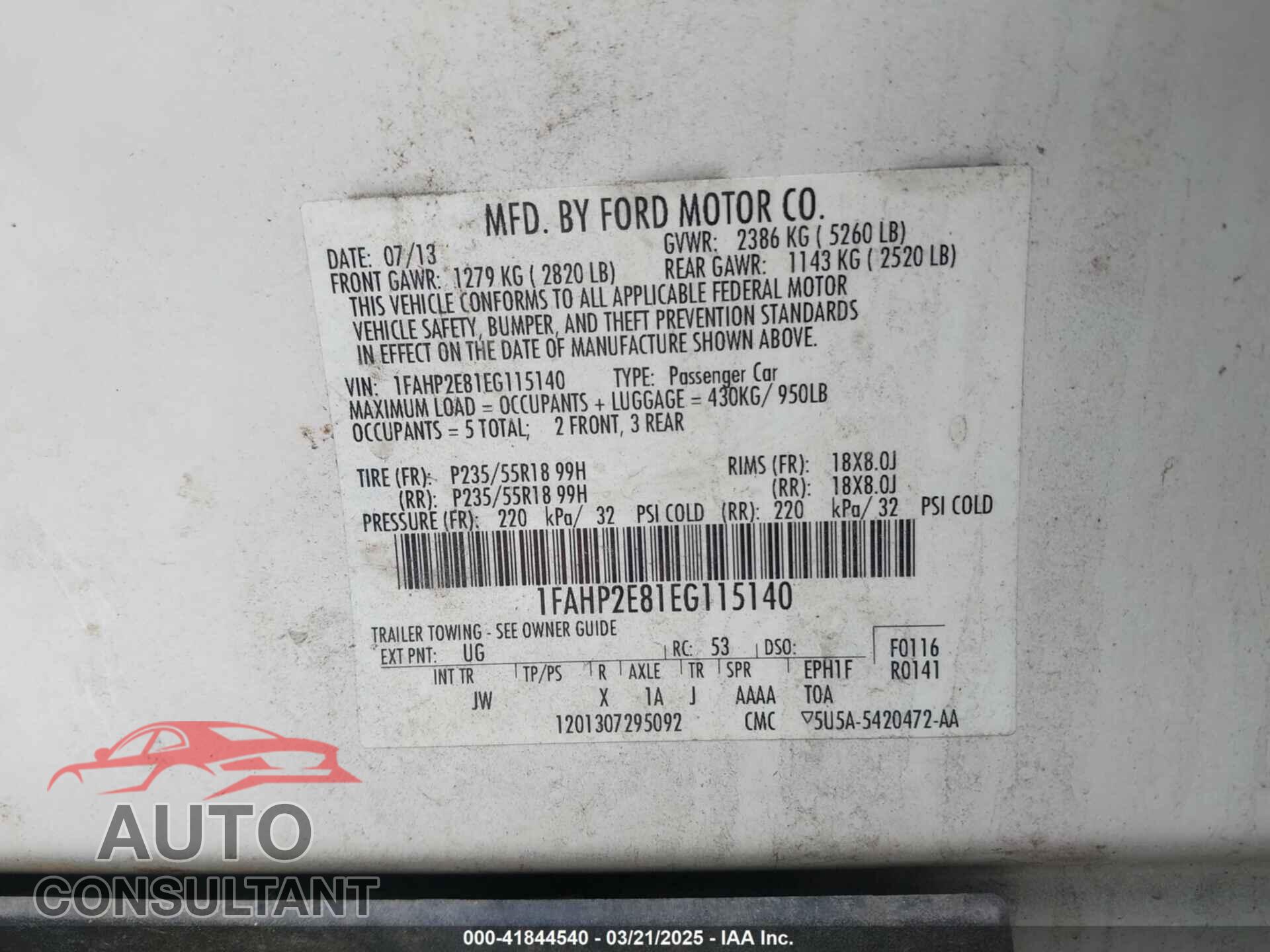 FORD TAURUS 2014 - 1FAHP2E81EG115140