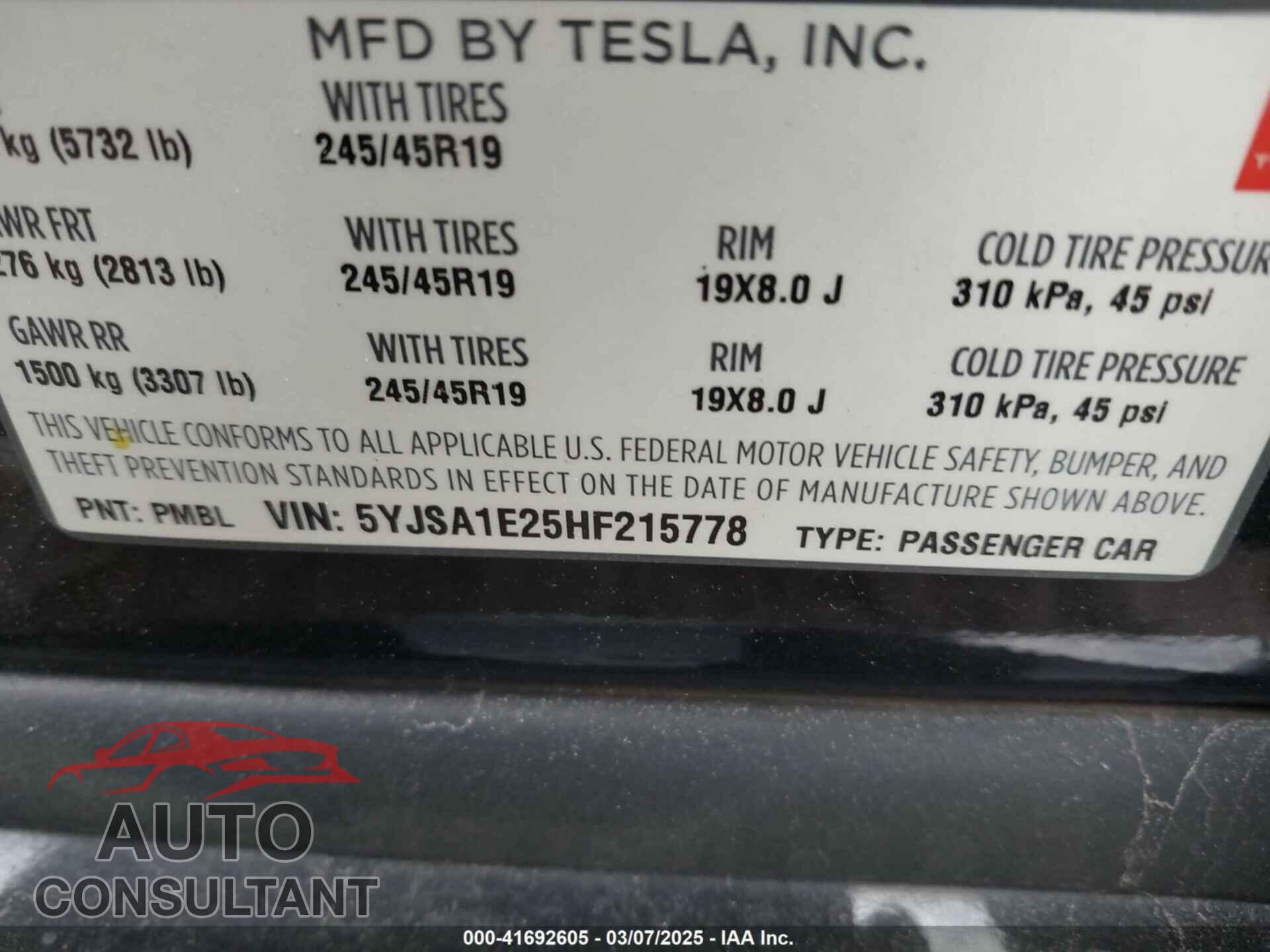 TESLA MODEL S 2017 - 5YJSA1E25HF215778