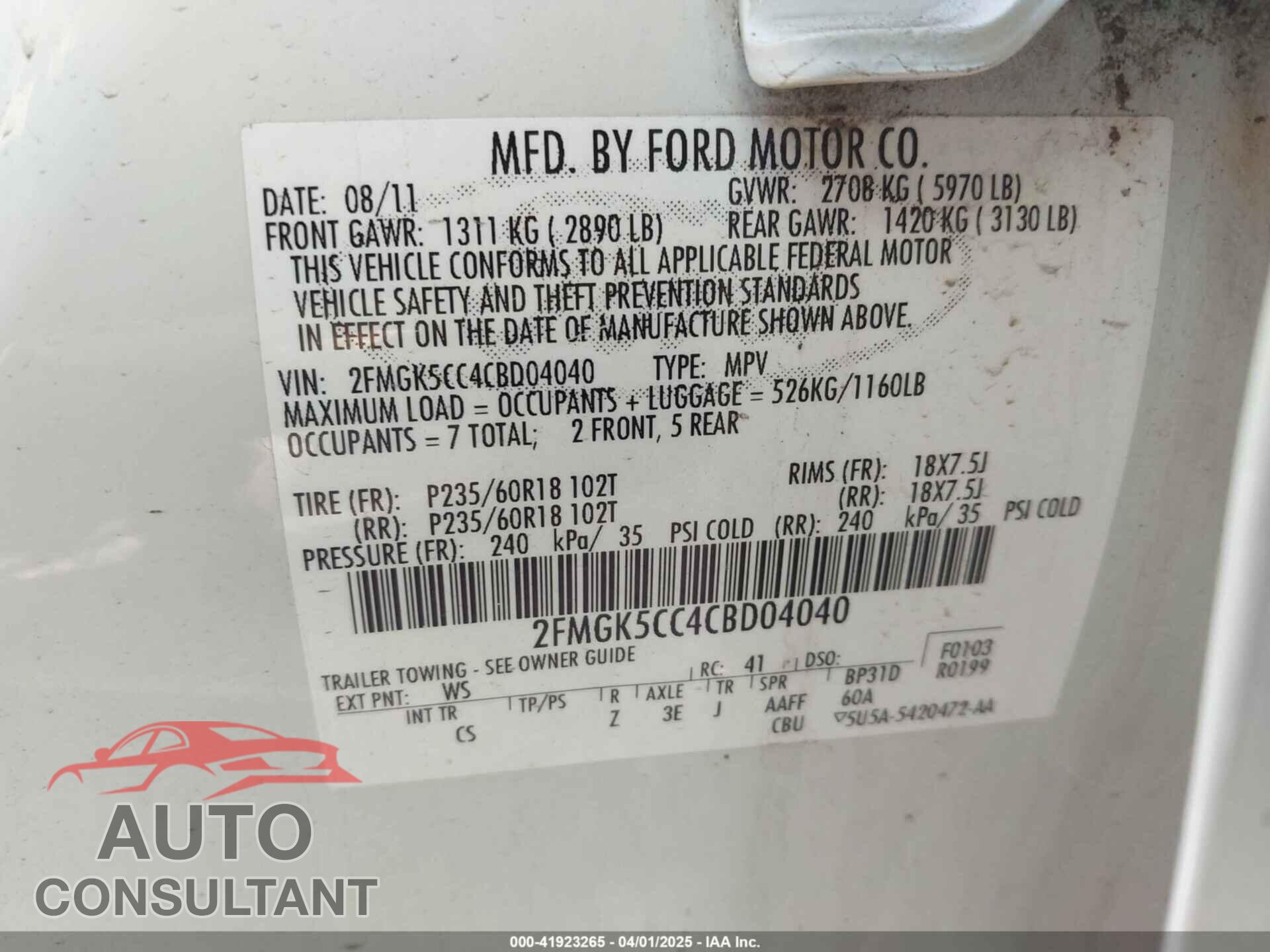 FORD FLEX 2012 - 2FMGK5CC4CBD04040