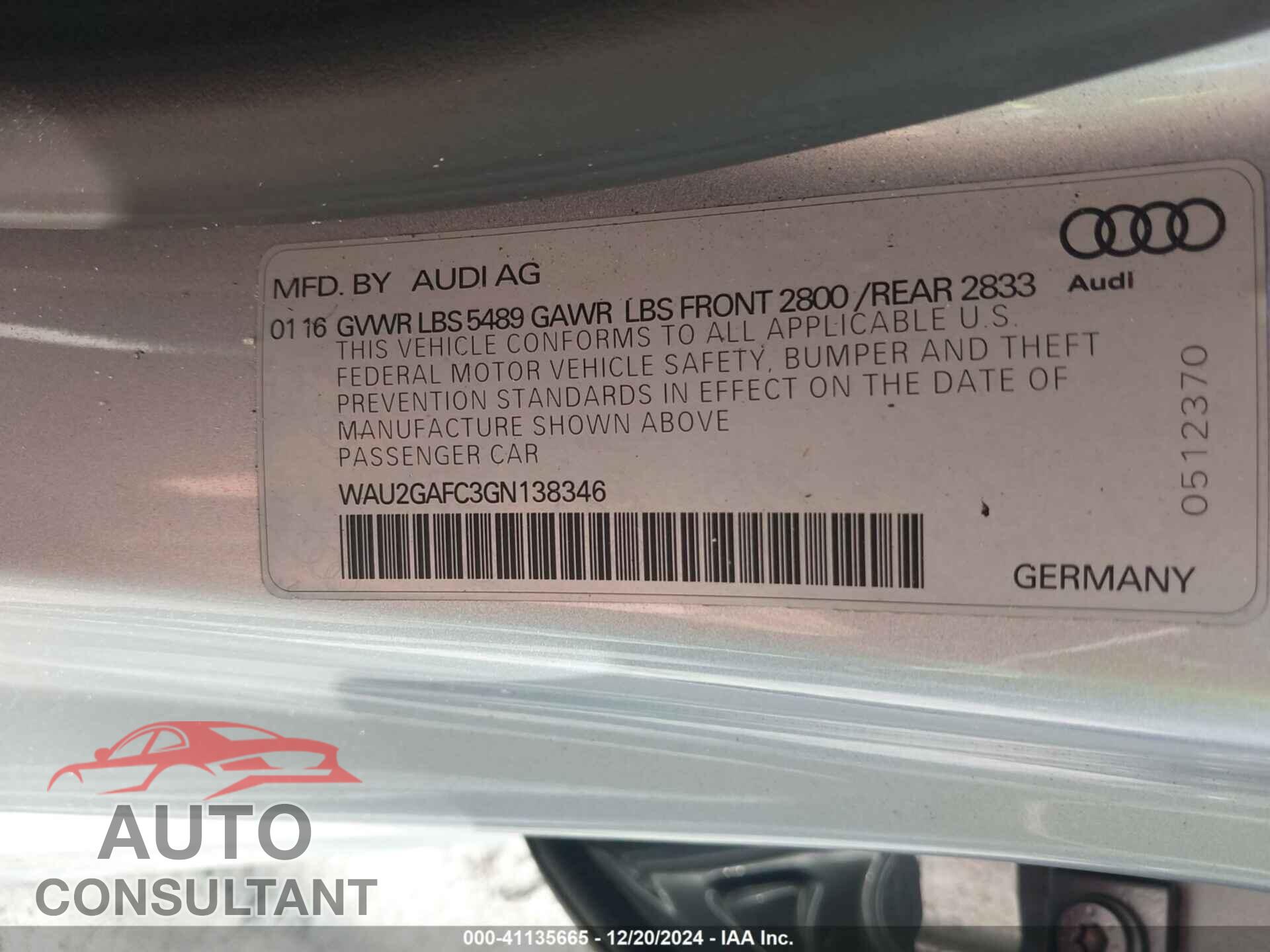 AUDI A7 2016 - WAU2GAFC3GN138346