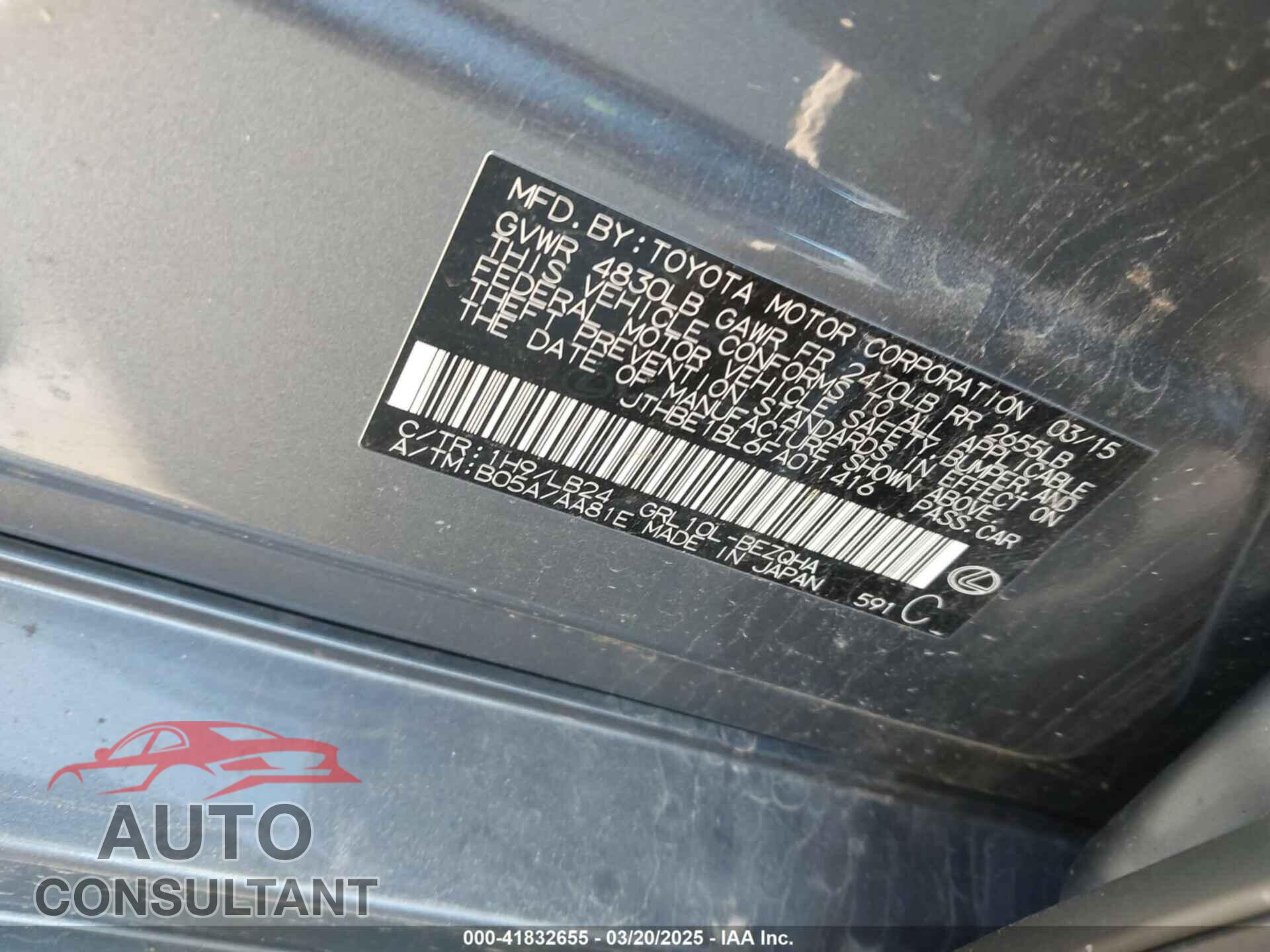 LEXUS GS 2015 - JTHBE1BL6FA011416