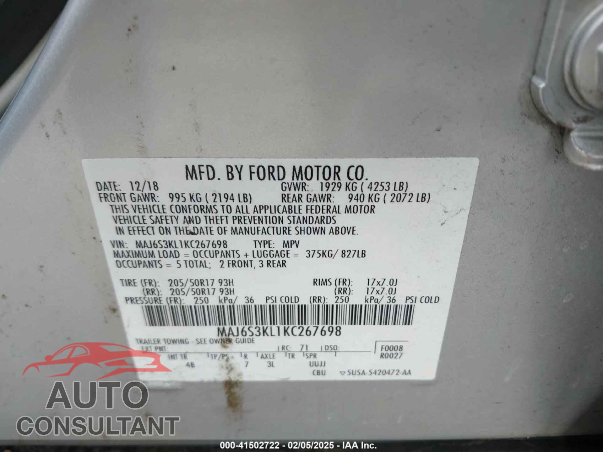 FORD ECOSPORT 2019 - MAJ6S3KL1KC267698