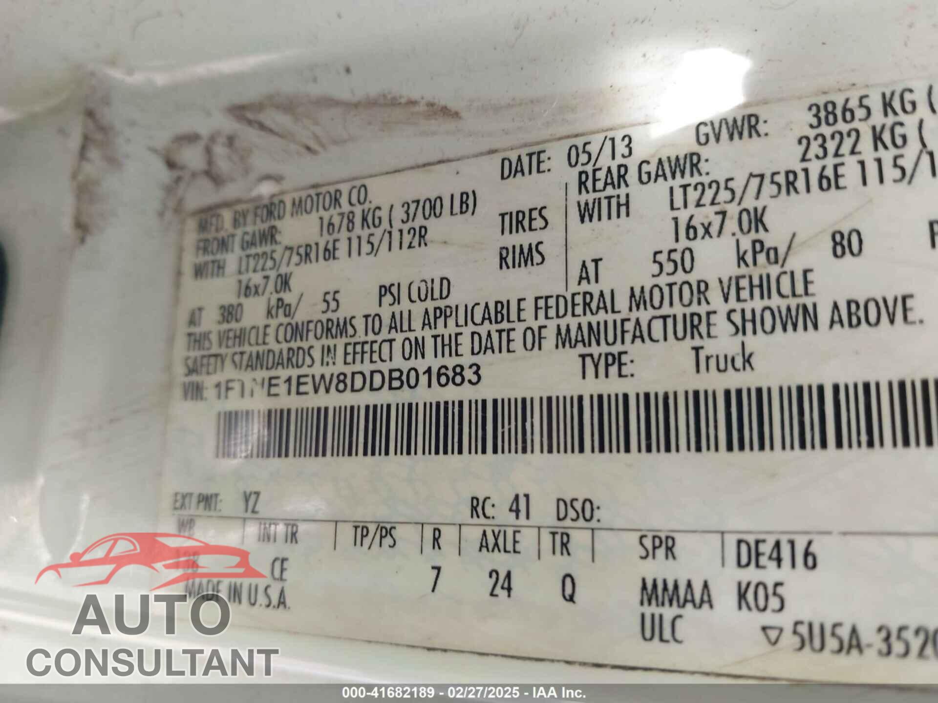 FORD E-150 2013 - 1FTNE1EW8DDB01683