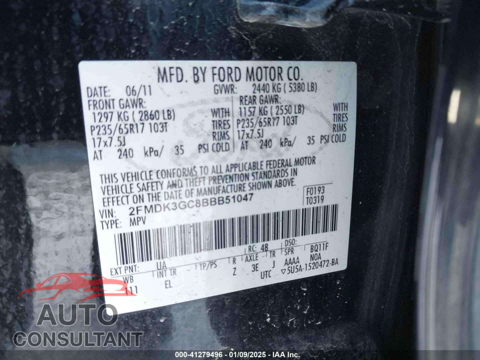 FORD EDGE 2011 - 2FMDK3GC8BBB51047