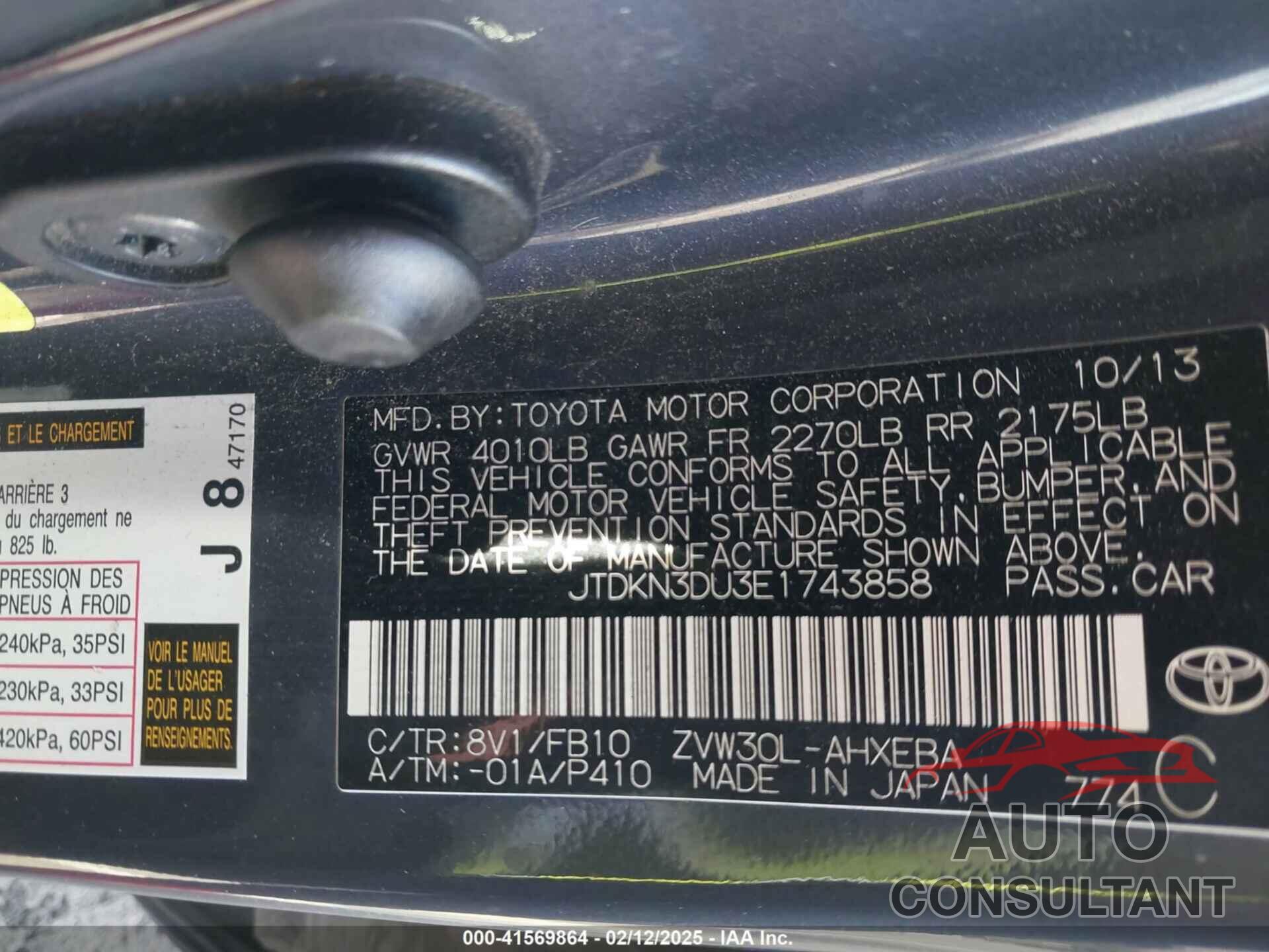 TOYOTA PRIUS 2014 - JTDKN3DU3E1743858