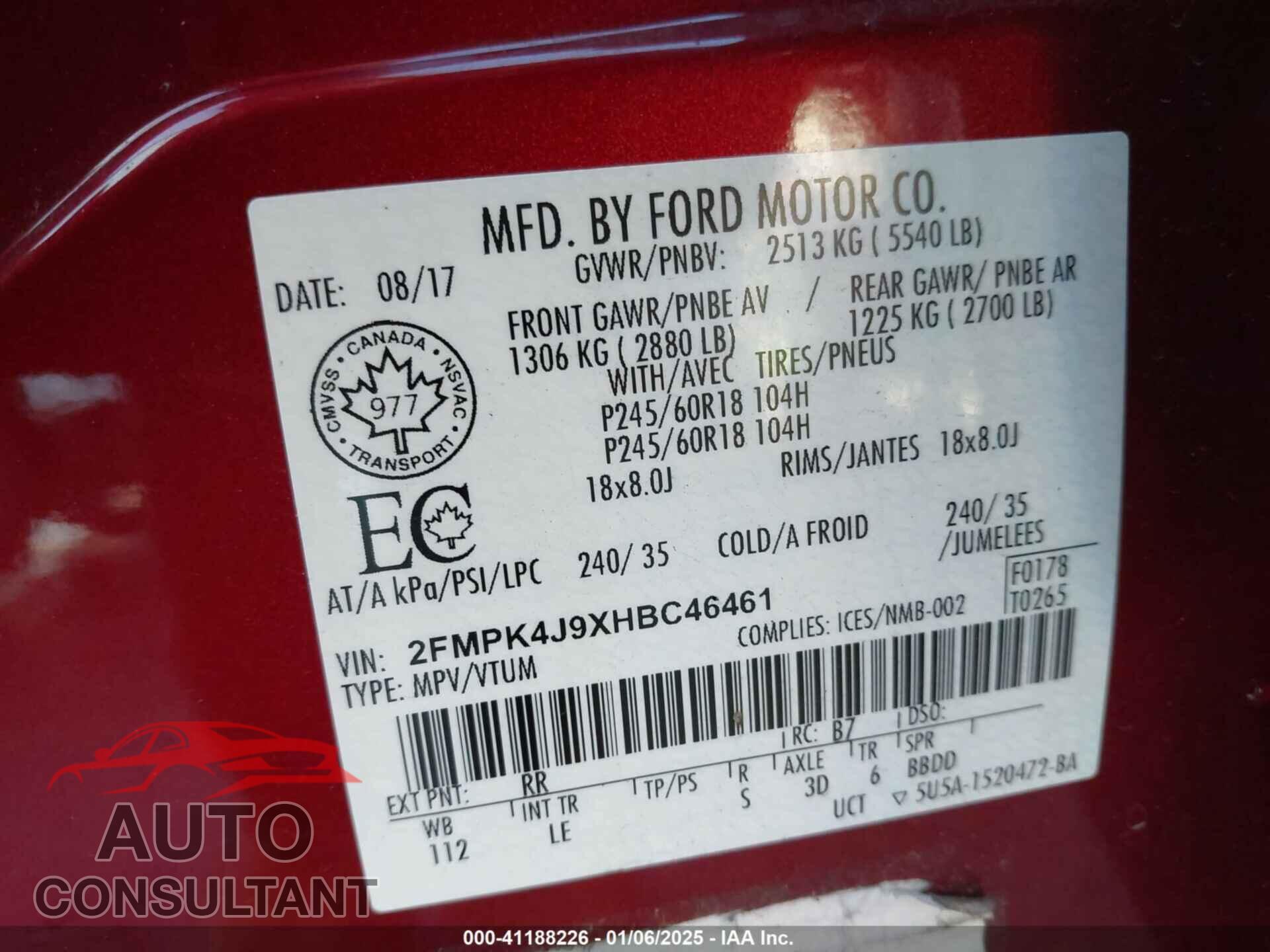 FORD EDGE 2017 - 2FMPK4J9XHBC46461