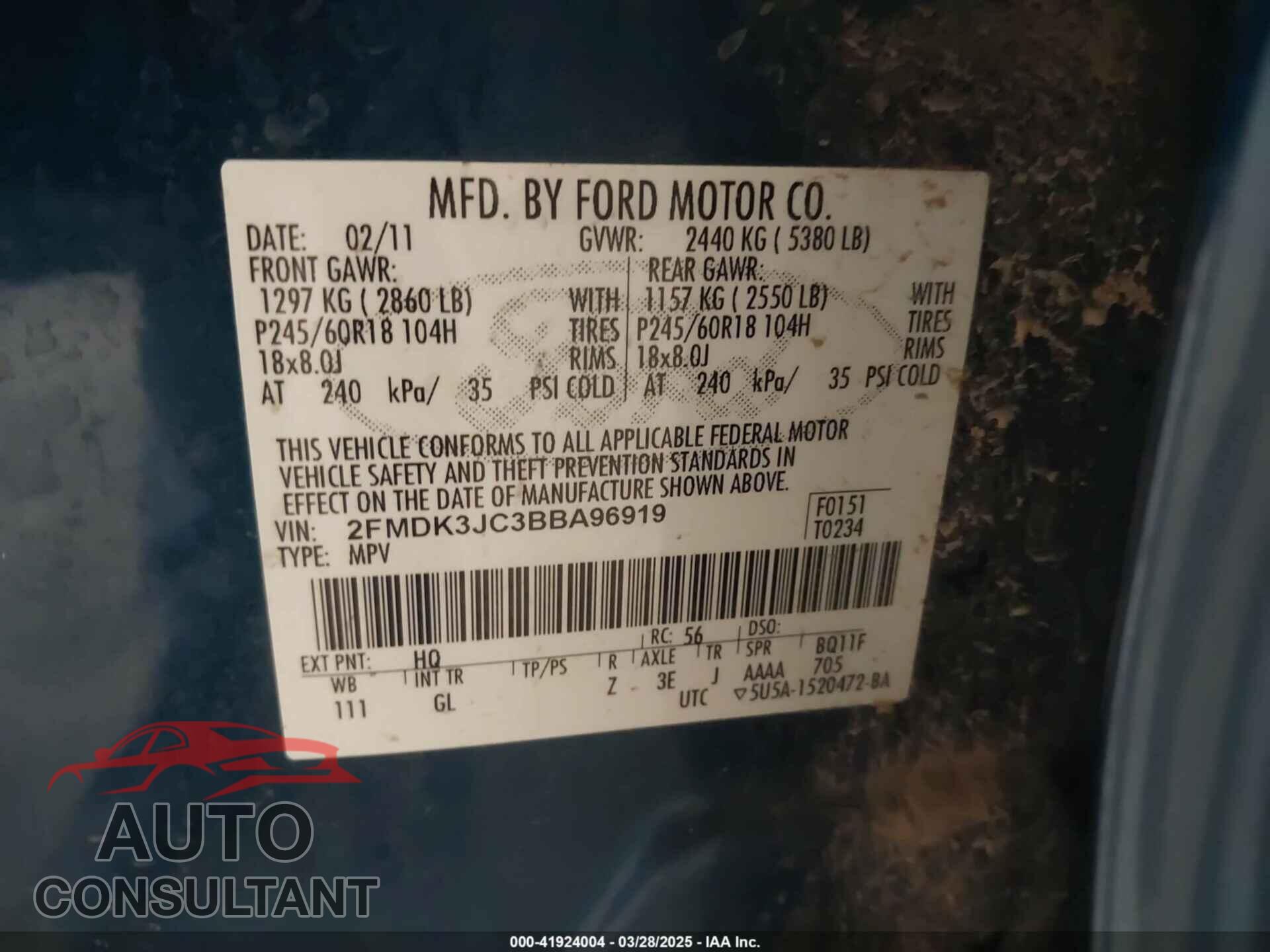 FORD EDGE 2011 - 2FMDK3JC3BBA96919