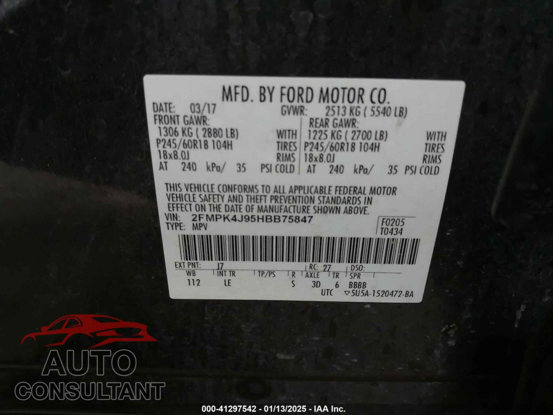 FORD EDGE 2017 - 2FMPK4J95HBB75847