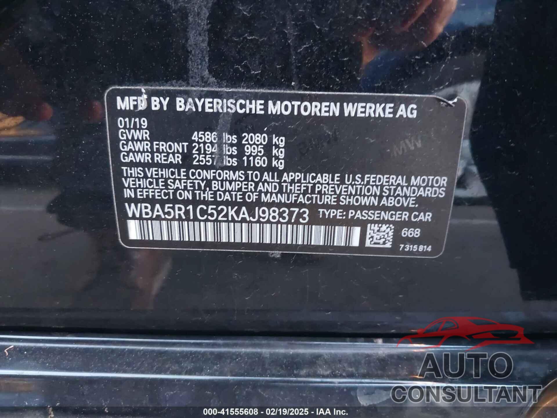 BMW 330I 2019 - WBA5R1C52KAJ98373