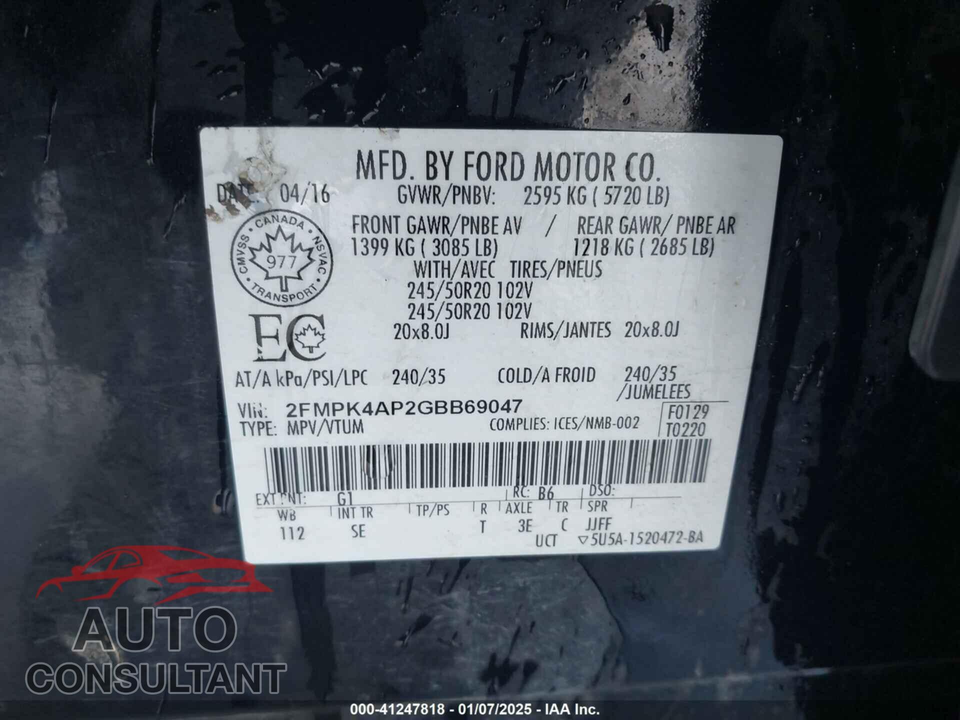 FORD EDGE 2016 - 2FMPK4AP2GBB69047
