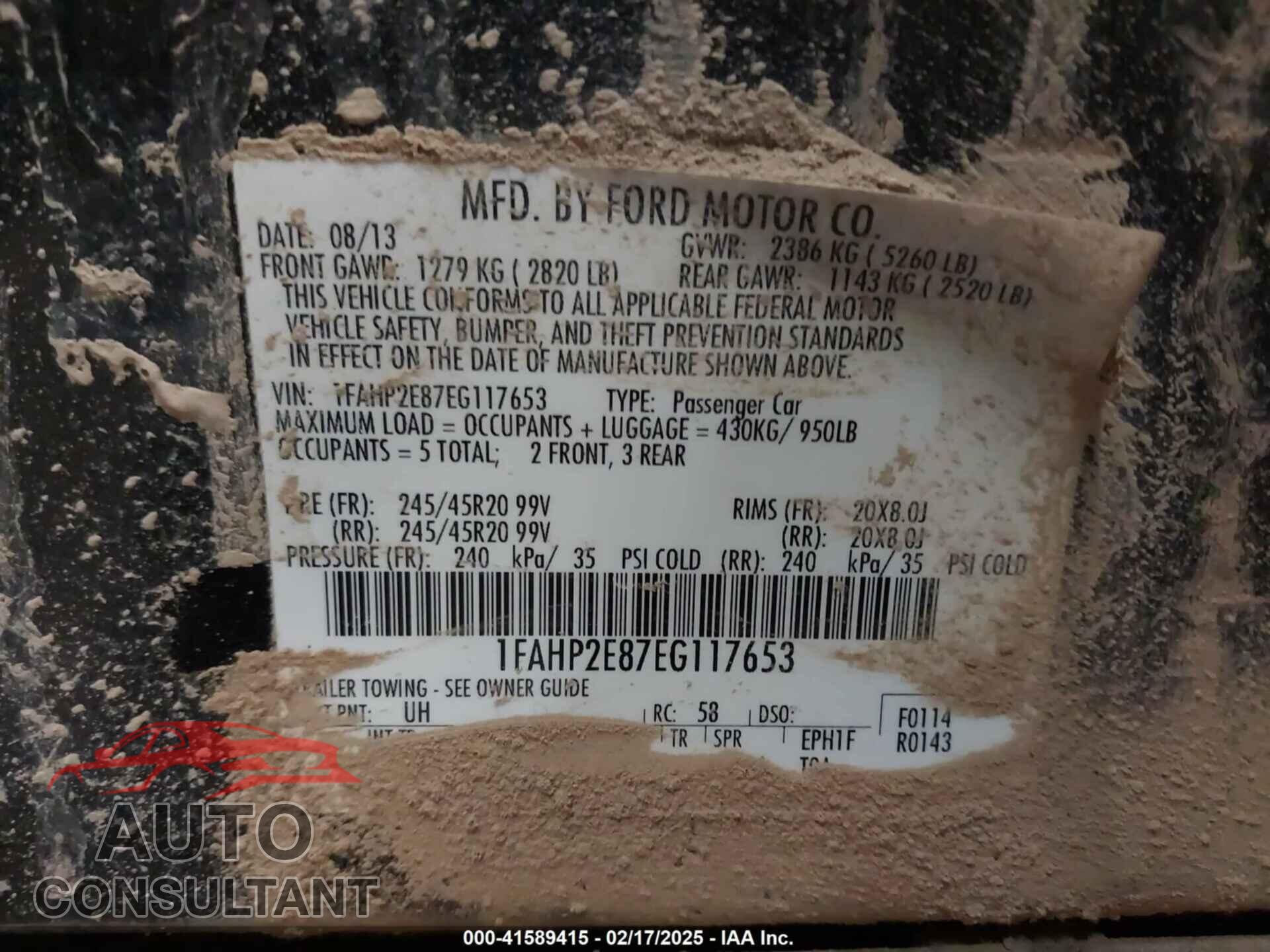 FORD TAURUS 2014 - 1FAHP2E87EG117653