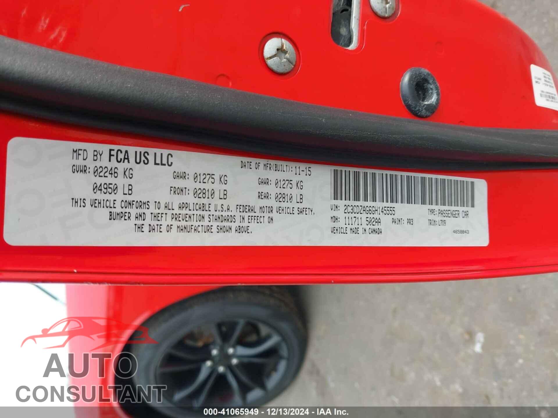 DODGE CHALLENGER 2016 - 2C3CDZAG6GH145555