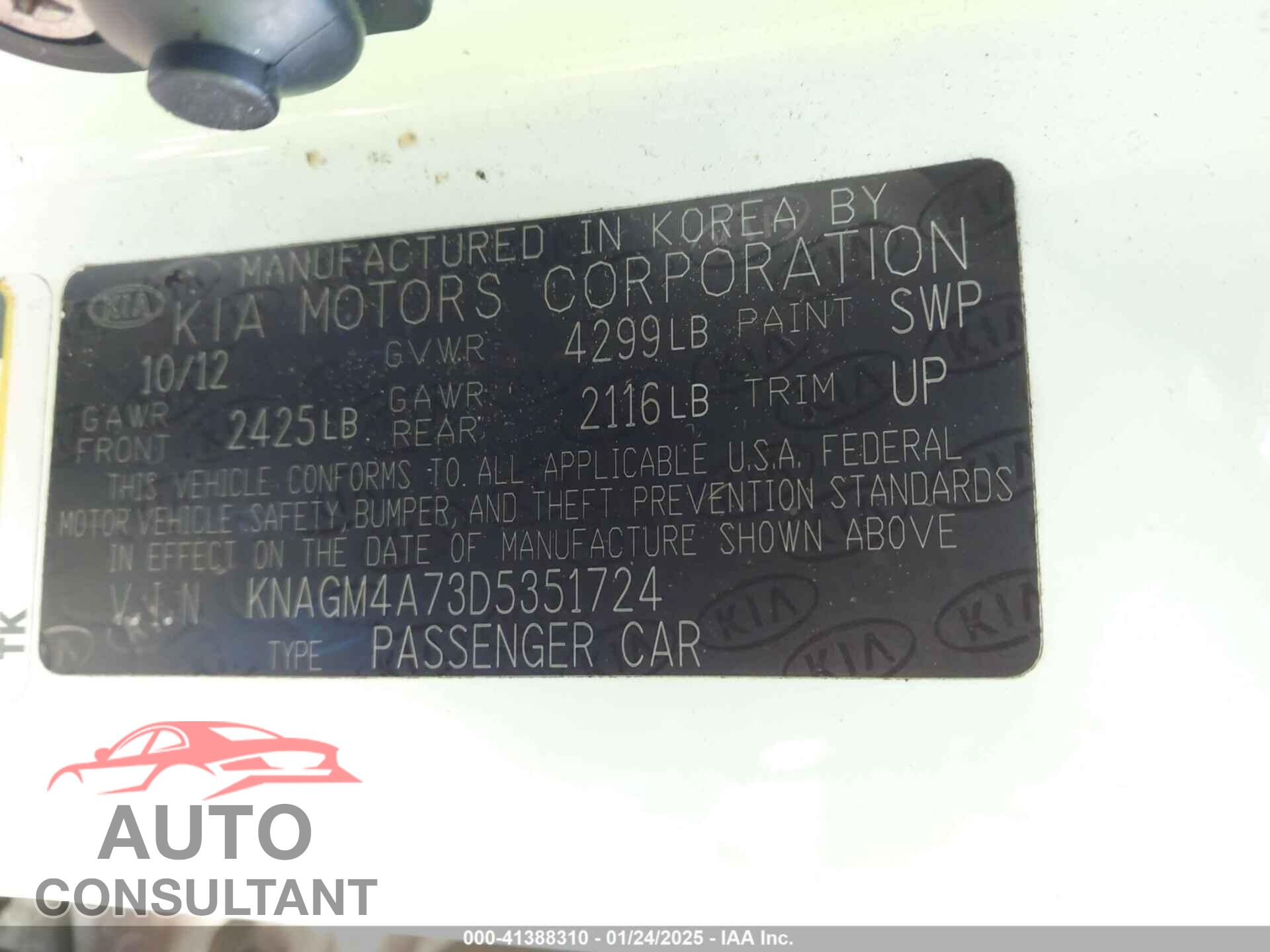 KIA OPTIMA 2013 - KNAGM4A73D5351724