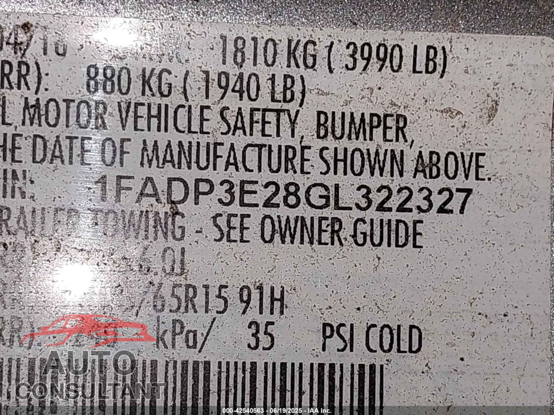 FORD FOCUS 2016 - 1FADP3E28GL322327