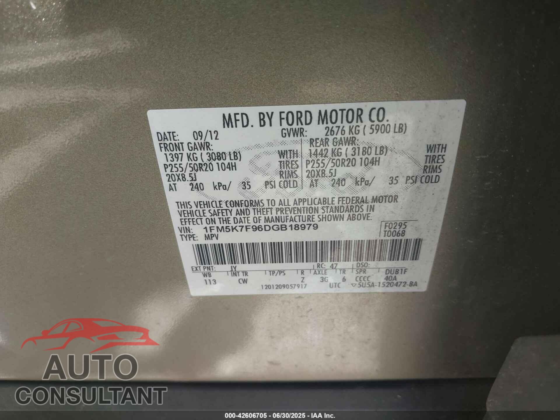 FORD EXPLORER 2013 - 1FM5K7F96DGB18979