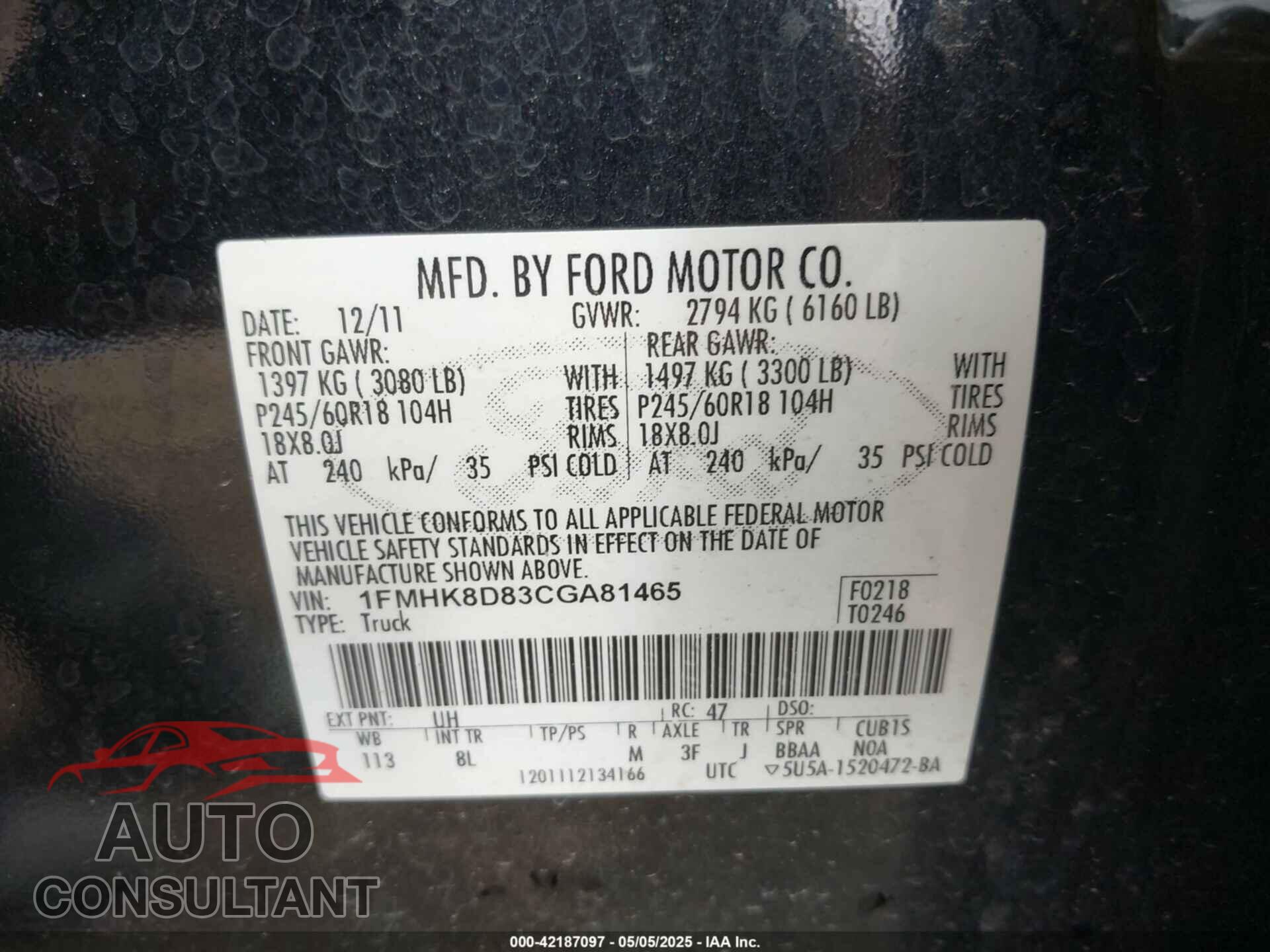 FORD EXPLORER 2012 - 1FMHK8D83CGA81465