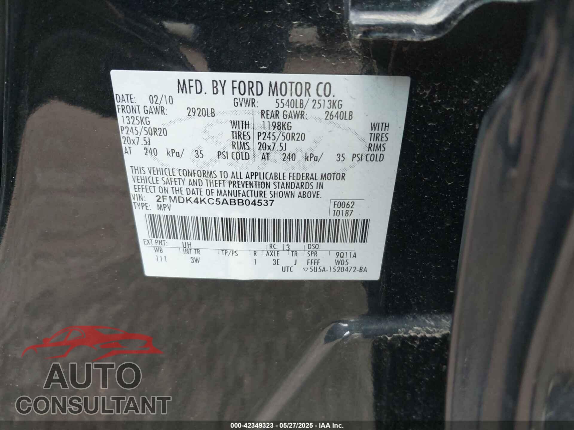 FORD EDGE 2010 - 2FMDK4KC5ABB04537